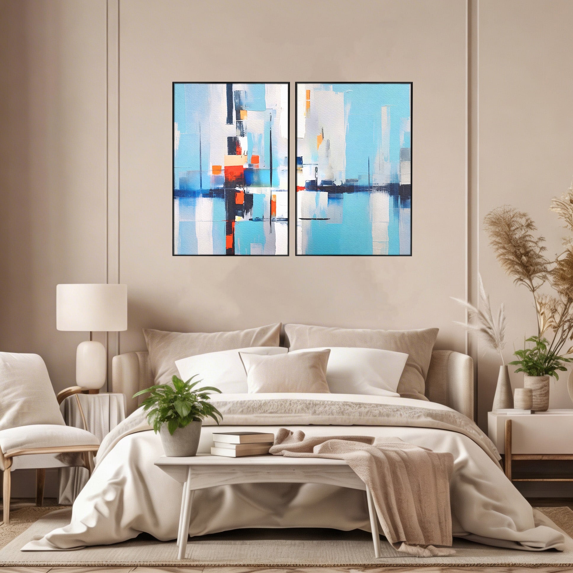 Set 2 Tablouri Canvas Premium LuxCanva® C2-1189, Abstract Geometric, Abstract, Geometric, Modern, Living, Birou, Culori Vibrante