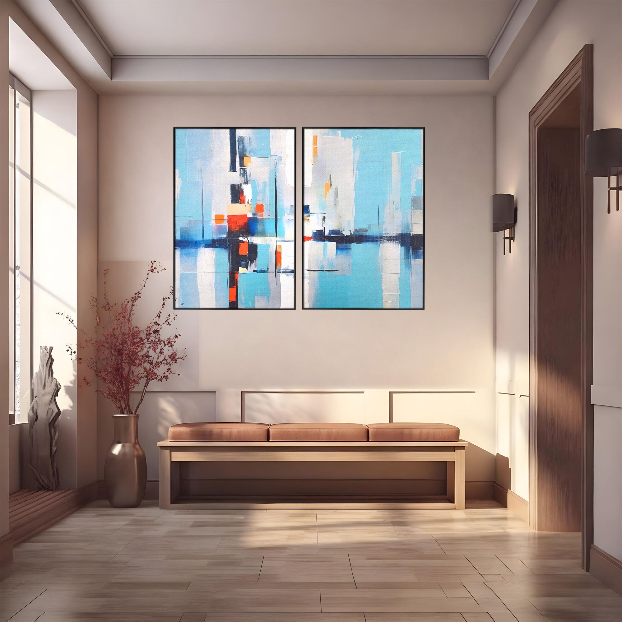 Set 2 Tablouri Canvas Premium LuxCanva® C2-1189, Abstract Geometric, Abstract, Geometric, Modern, Living, Birou, Culori Vibrante
