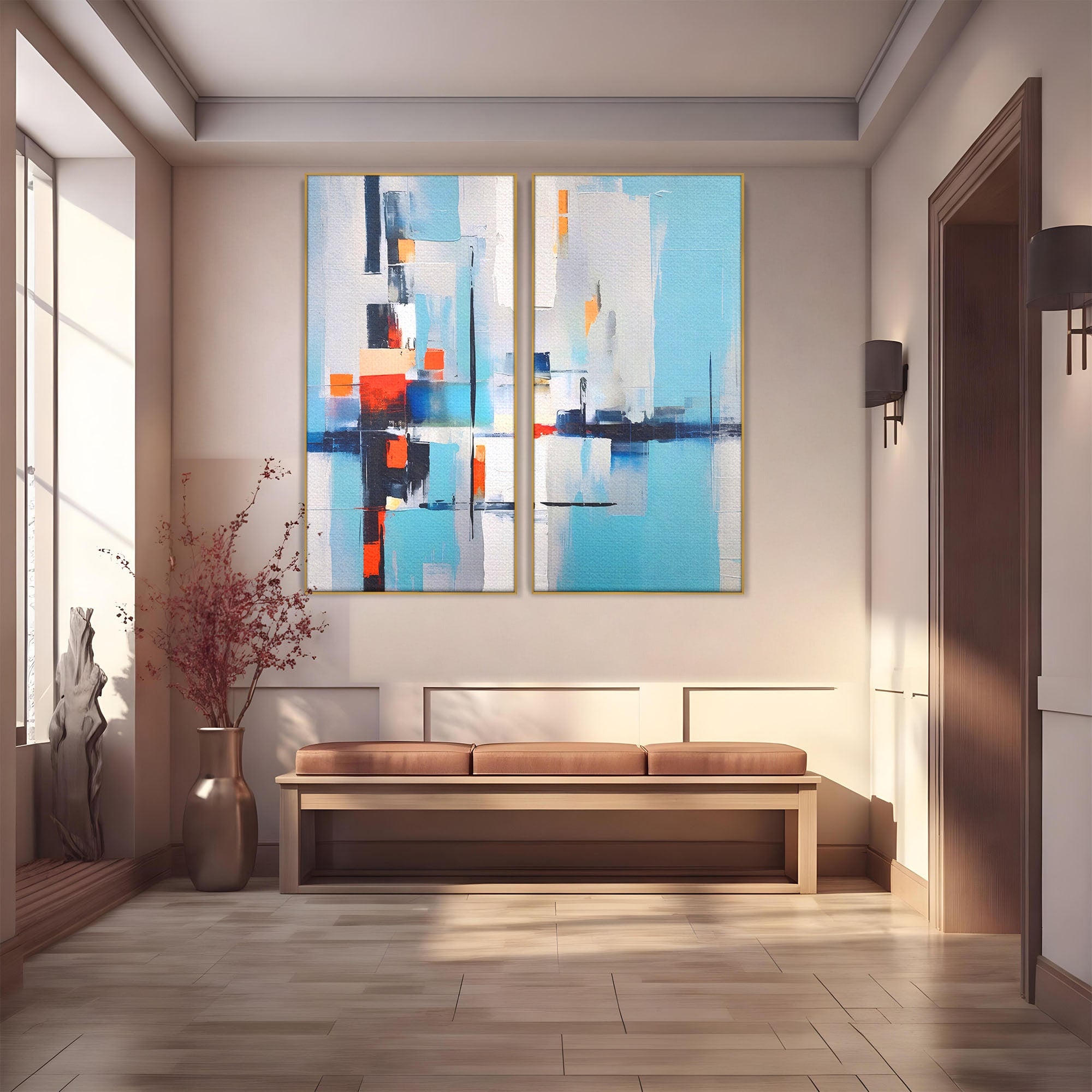 Set 2 Tablouri Canvas Premium LuxCanva® C2-1189, Abstract Geometric, Abstract, Geometric, Modern, Living, Birou, Culori Vibrante