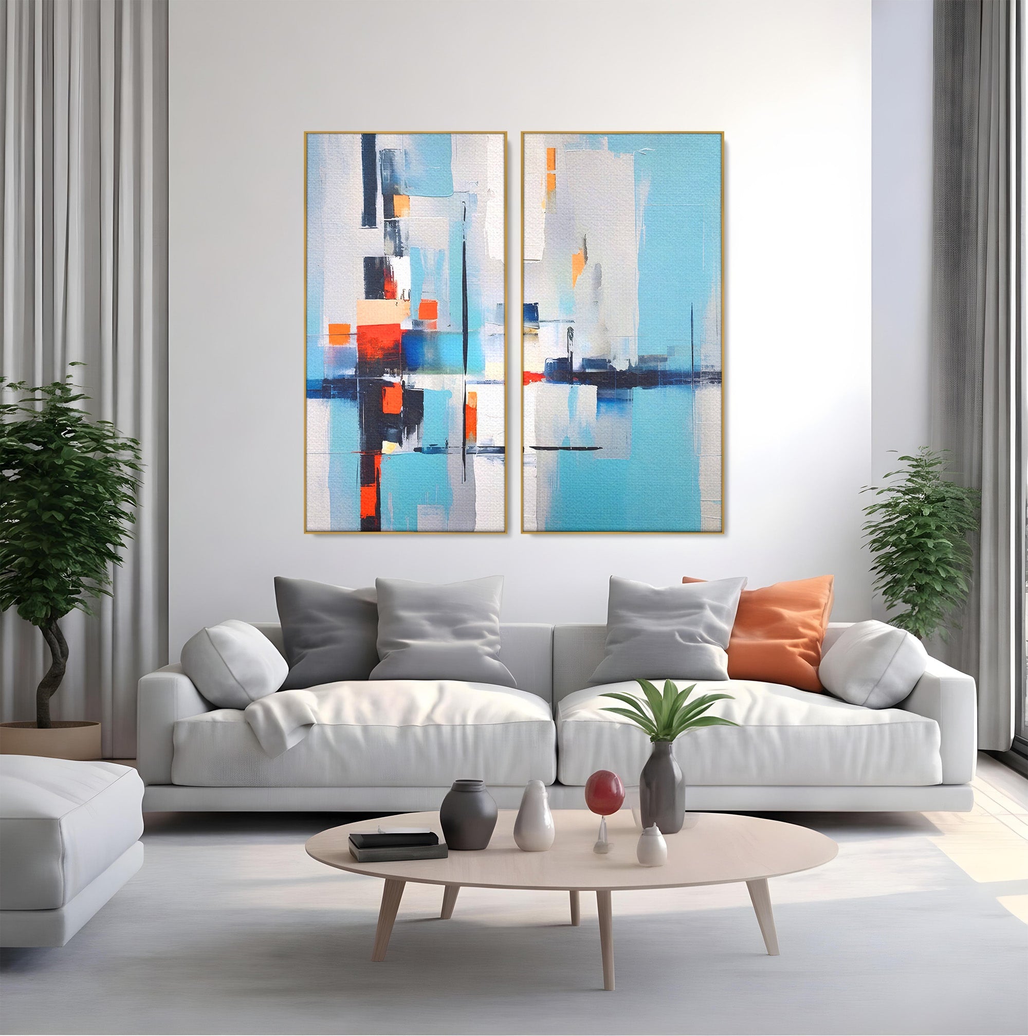 Set 2 Tablouri Canvas Premium LuxCanva® C2-1189, Abstract Geometric, Abstract, Geometric, Modern, Living, Birou, Culori Vibrante