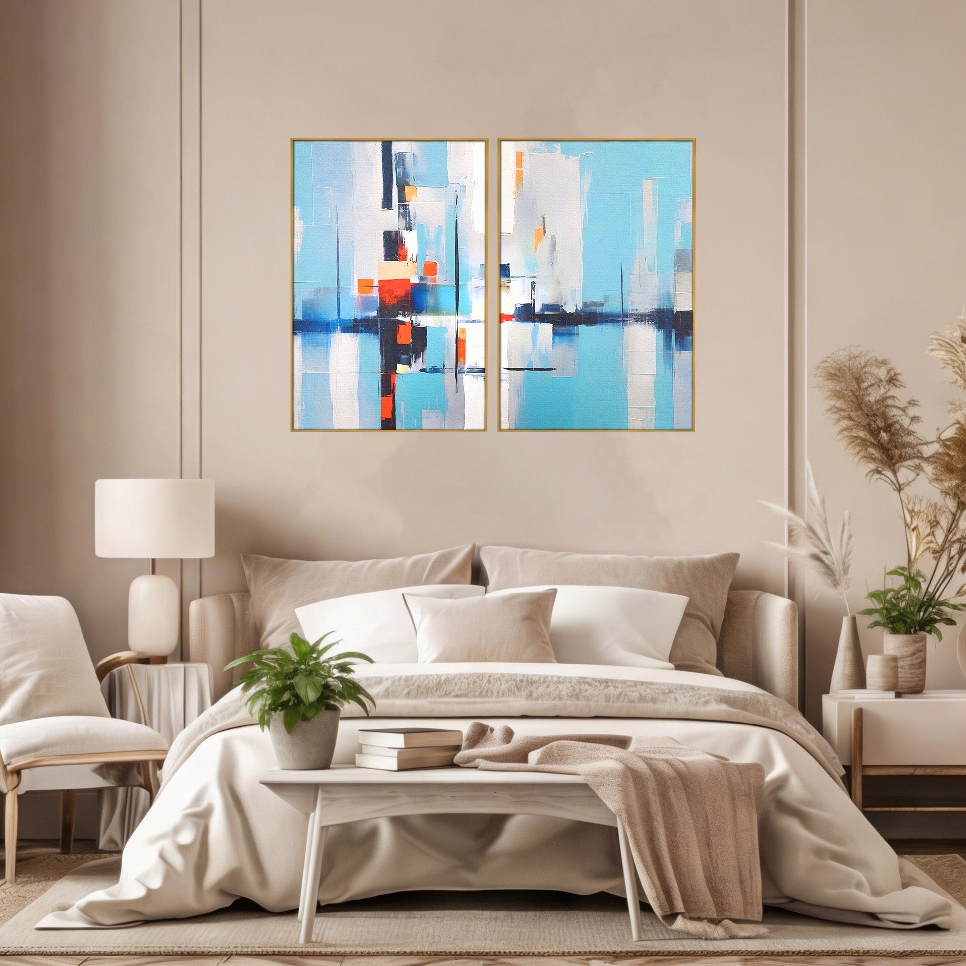 Set 2 Tablouri Canvas Premium LuxCanva® C2-1189, Abstract Geometric, Abstract, Geometric, Modern, Living, Birou, Culori Vibrante