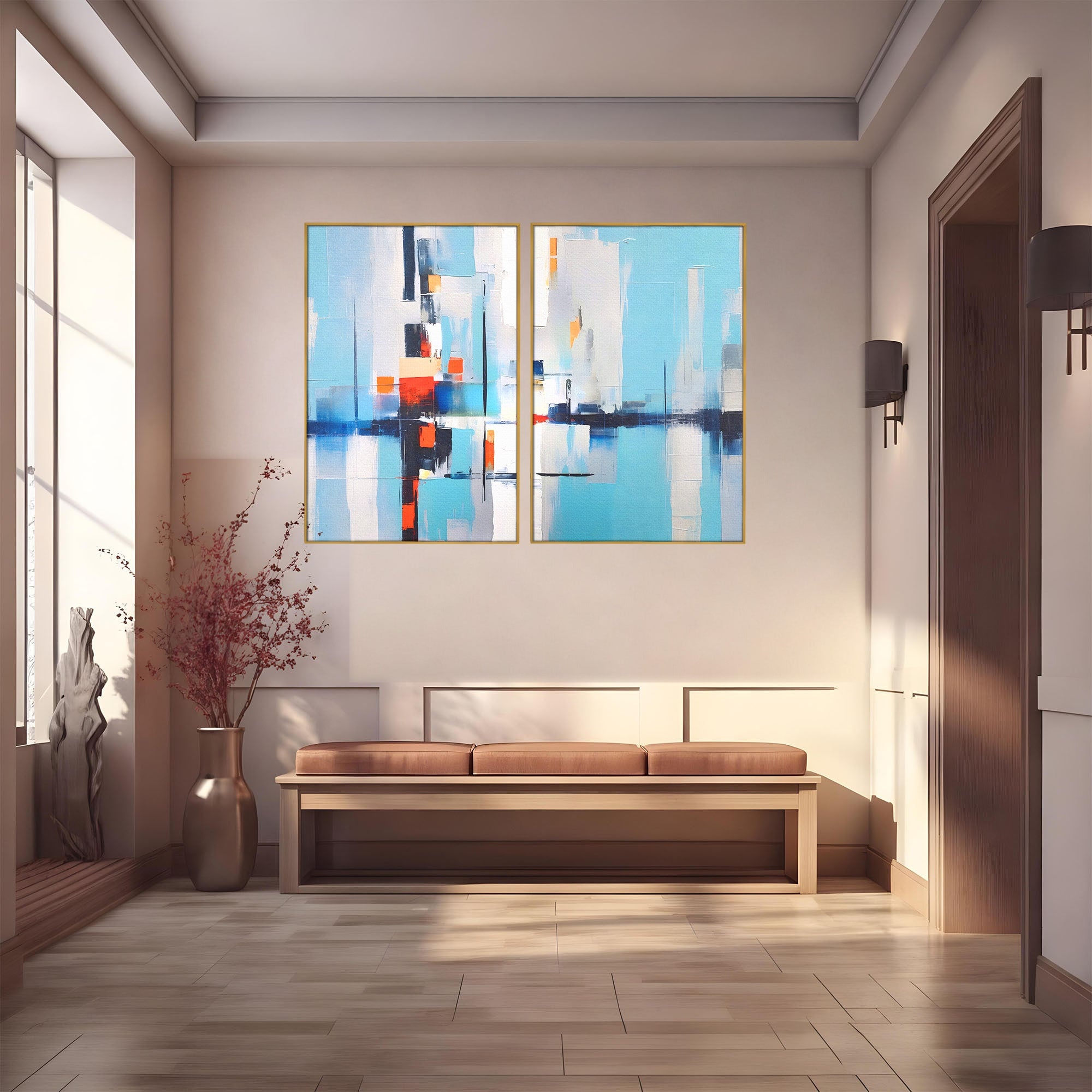 Set 2 Tablouri Canvas Premium LuxCanva® C2-1189, Abstract Geometric, Abstract, Geometric, Modern, Living, Birou, Culori Vibrante