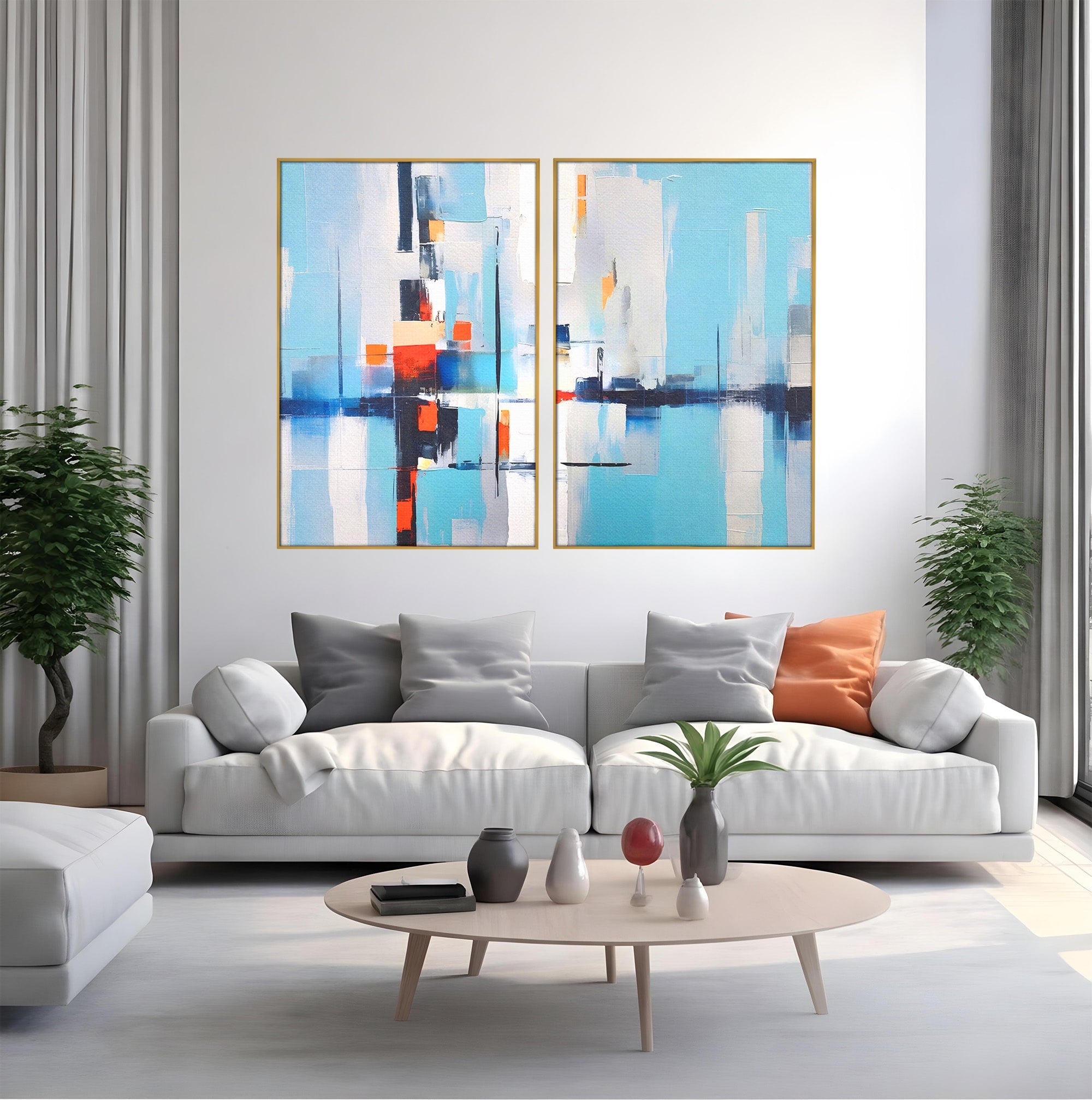 Set 2 Tablouri Canvas Premium LuxCanva® C2-1189, Abstract Geometric, Abstract, Geometric, Modern, Living, Birou, Culori Vibrante