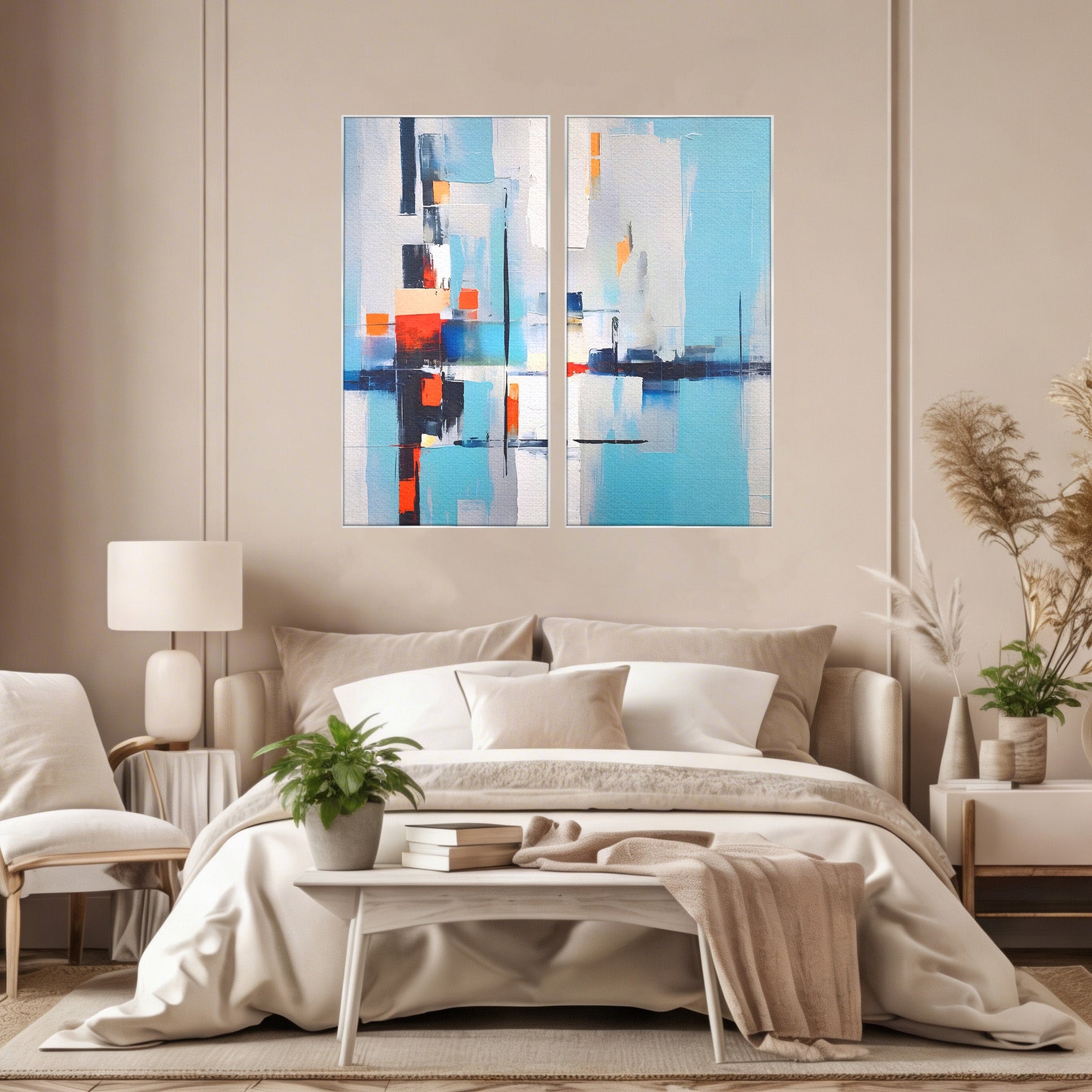 Set 2 Tablouri Canvas Premium LuxCanva® C2-1189, Abstract Geometric, Abstract, Geometric, Modern, Living, Birou, Culori Vibrante