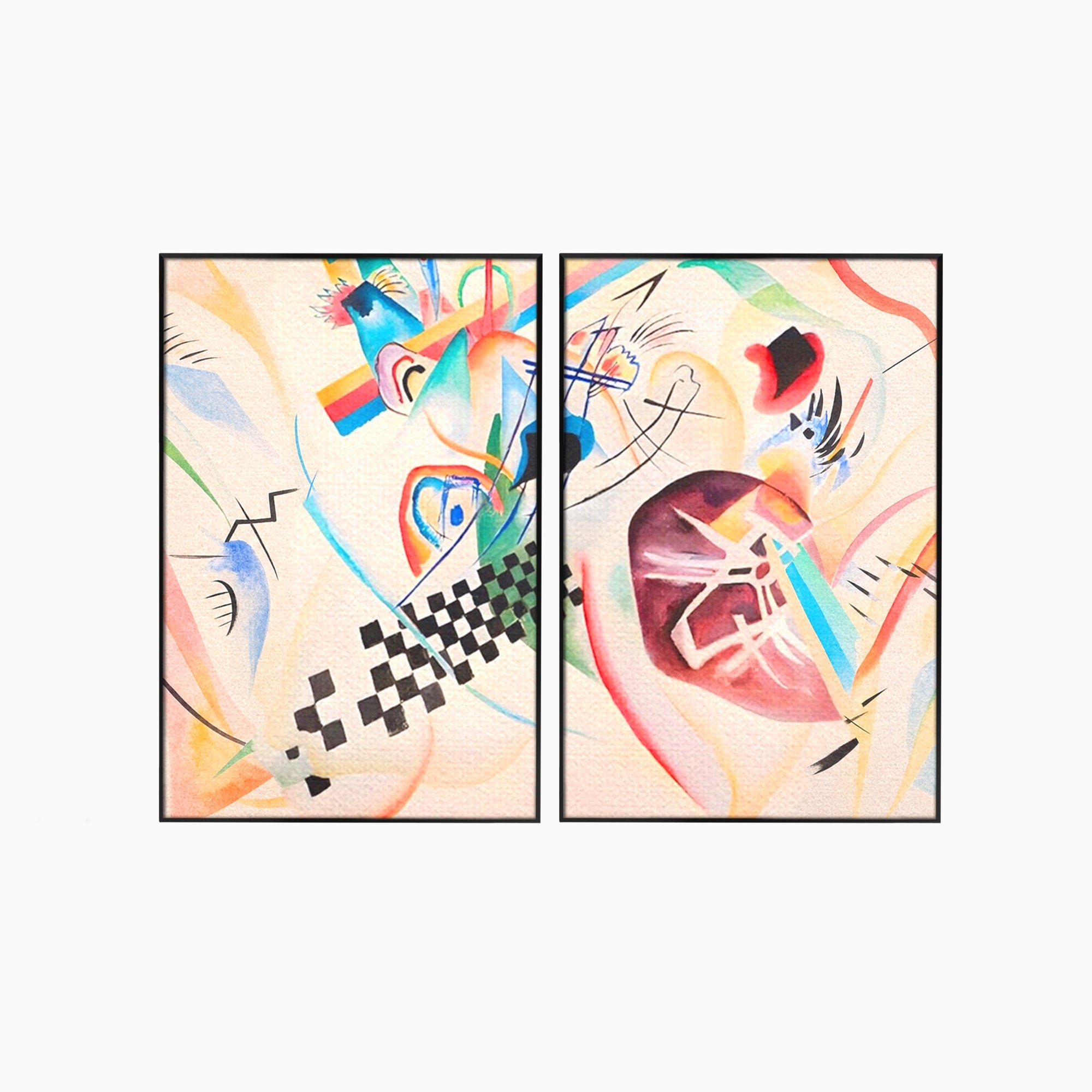 Set 2 Tablouri Canvas Premium LuxCanva® C2-1198, Abstract Paint By Kandinsky, Culori, Decorativ, Living Room, Culori Vibrante