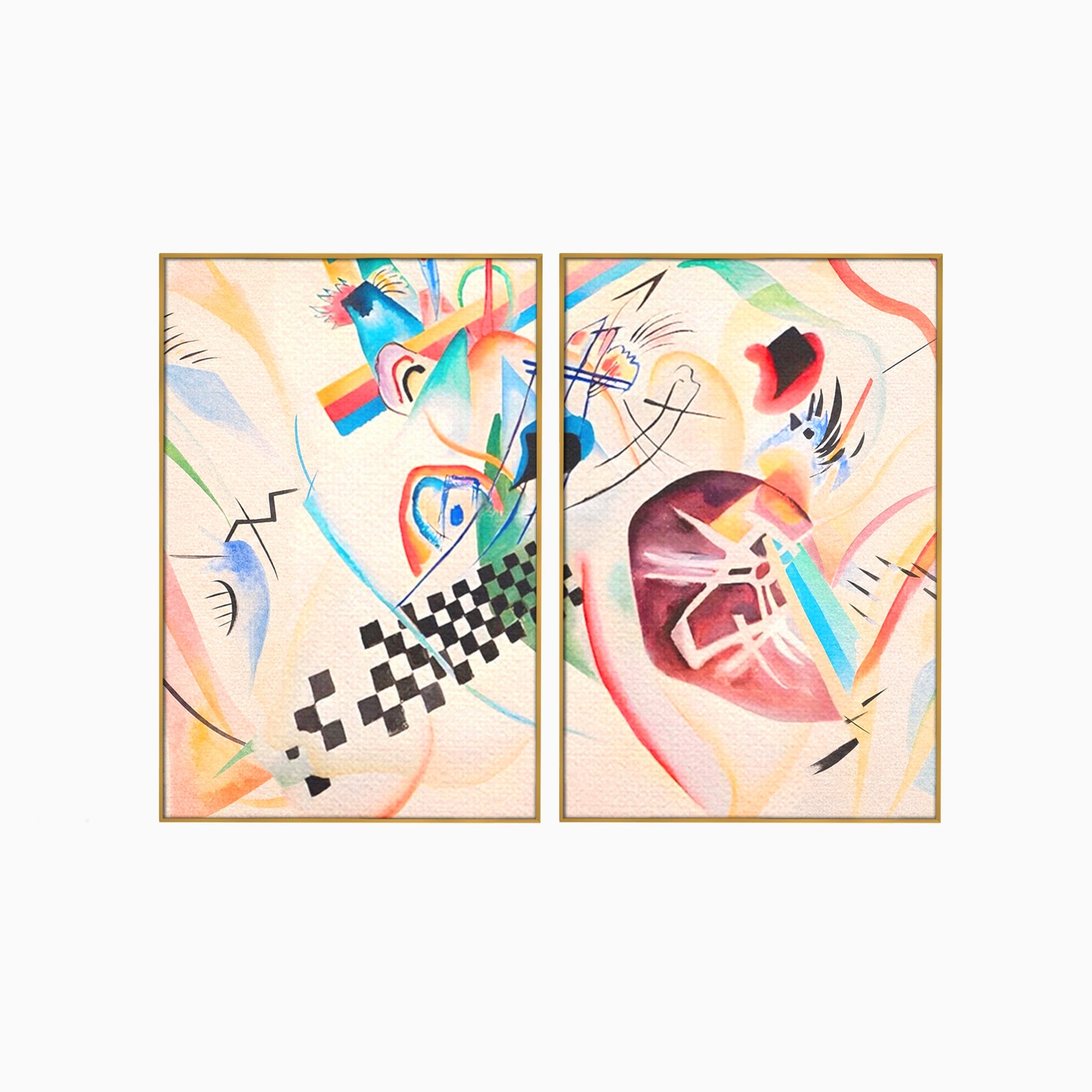 Set 2 Tablouri Canvas Premium LuxCanva® C2-1198, Abstract Paint By Kandinsky, Culori, Decorativ, Living Room, Culori Vibrante