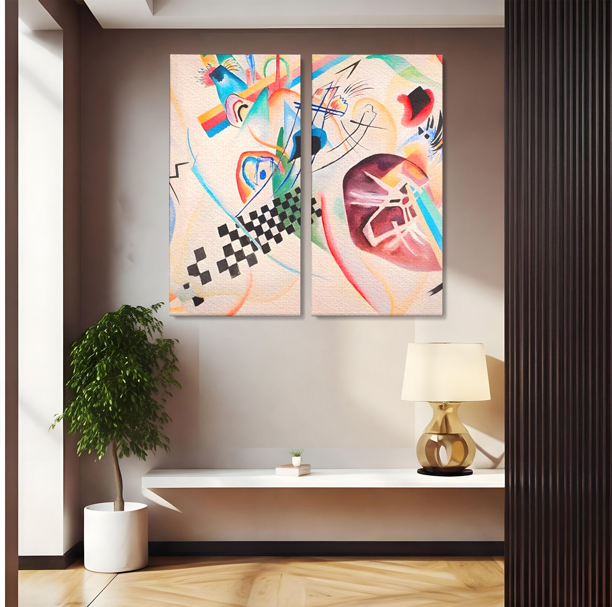 Set 2 Tablouri Canvas Premium LuxCanva® C2-1198, Abstract Paint By Kandinsky, Culori, Decorativ, Living Room, Culori Vibrante