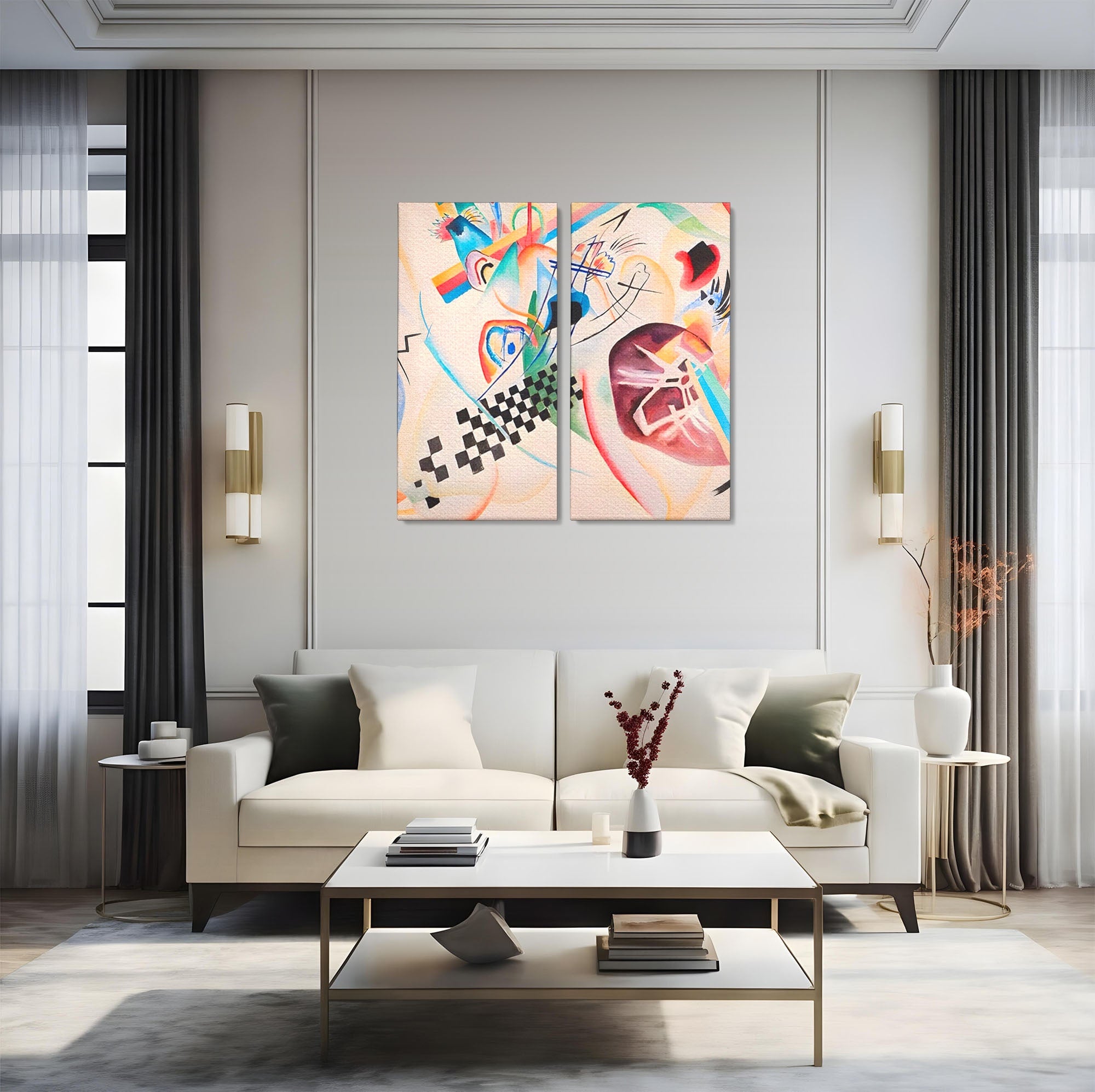 Set 2 Tablouri Canvas Premium LuxCanva® C2-1198, Abstract Paint By Kandinsky, Culori, Decorativ, Living Room, Culori Vibrante