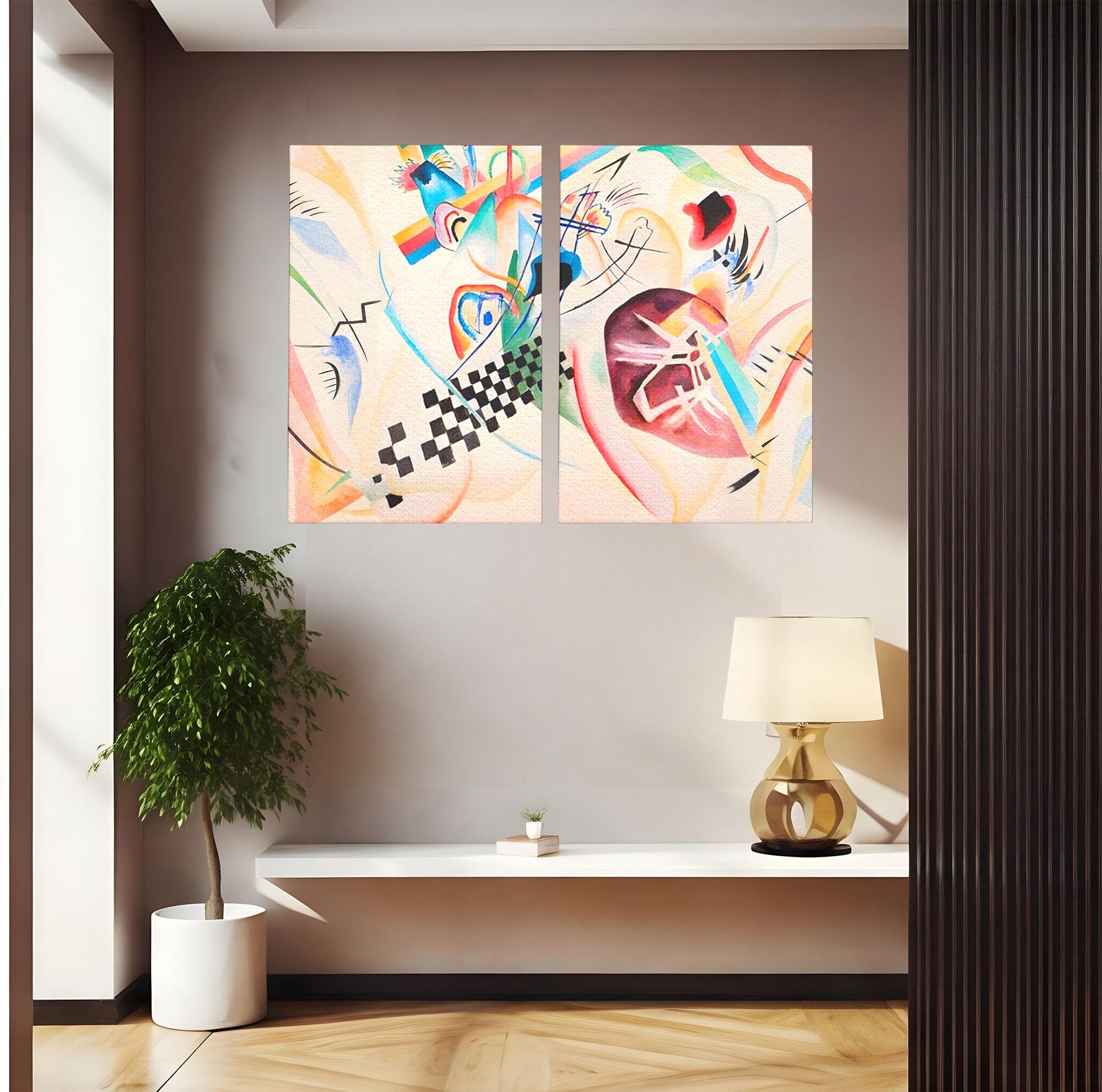 Set 2 Tablouri Canvas Premium LuxCanva® C2-1198, Abstract Paint By Kandinsky, Culori, Decorativ, Living Room, Culori Vibrante