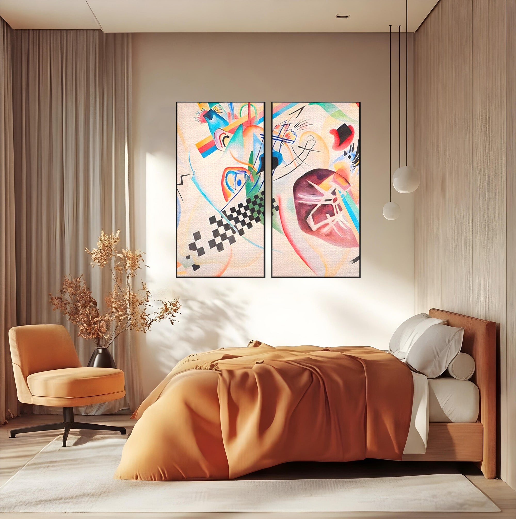 Set 2 Tablouri Canvas Premium LuxCanva® C2-1198, Abstract Paint By Kandinsky, Culori, Decorativ, Living Room, Culori Vibrante