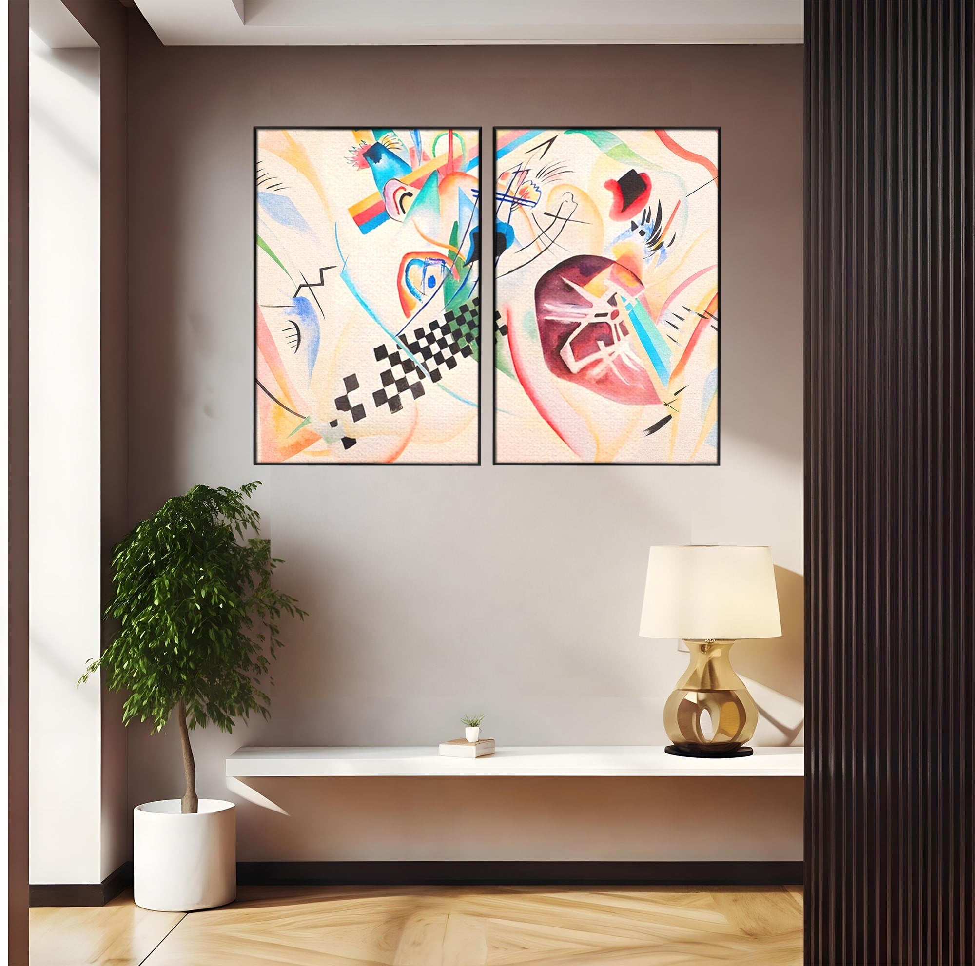 Set 2 Tablouri Canvas Premium LuxCanva® C2-1198, Abstract Paint By Kandinsky, Culori, Decorativ, Living Room, Culori Vibrante