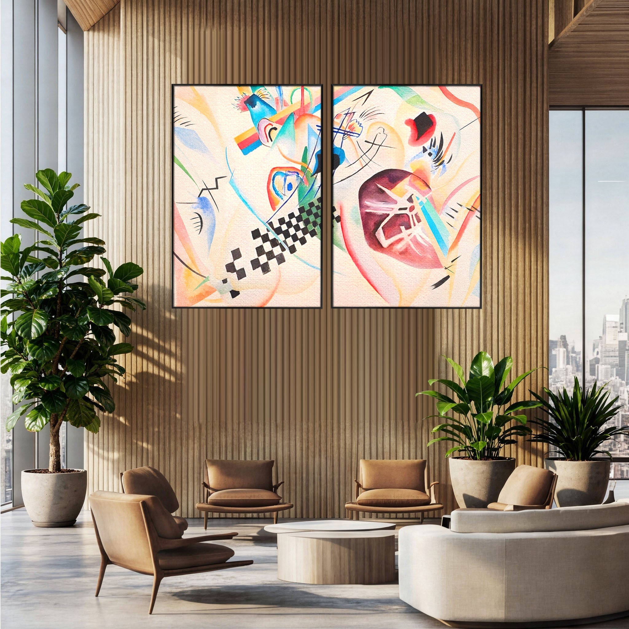 Set 2 Tablouri Canvas Premium LuxCanva® C2-1198, Abstract Paint By Kandinsky, Culori, Decorativ, Living Room, Culori Vibrante