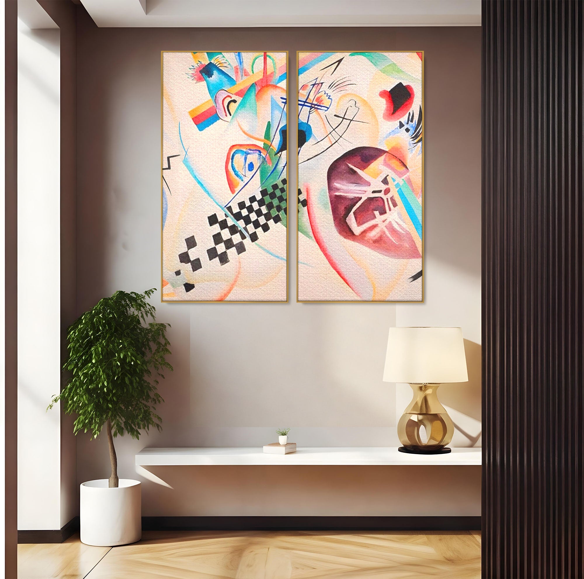 Set 2 Tablouri Canvas Premium LuxCanva® C2-1198, Abstract Paint By Kandinsky, Culori, Decorativ, Living Room, Culori Vibrante