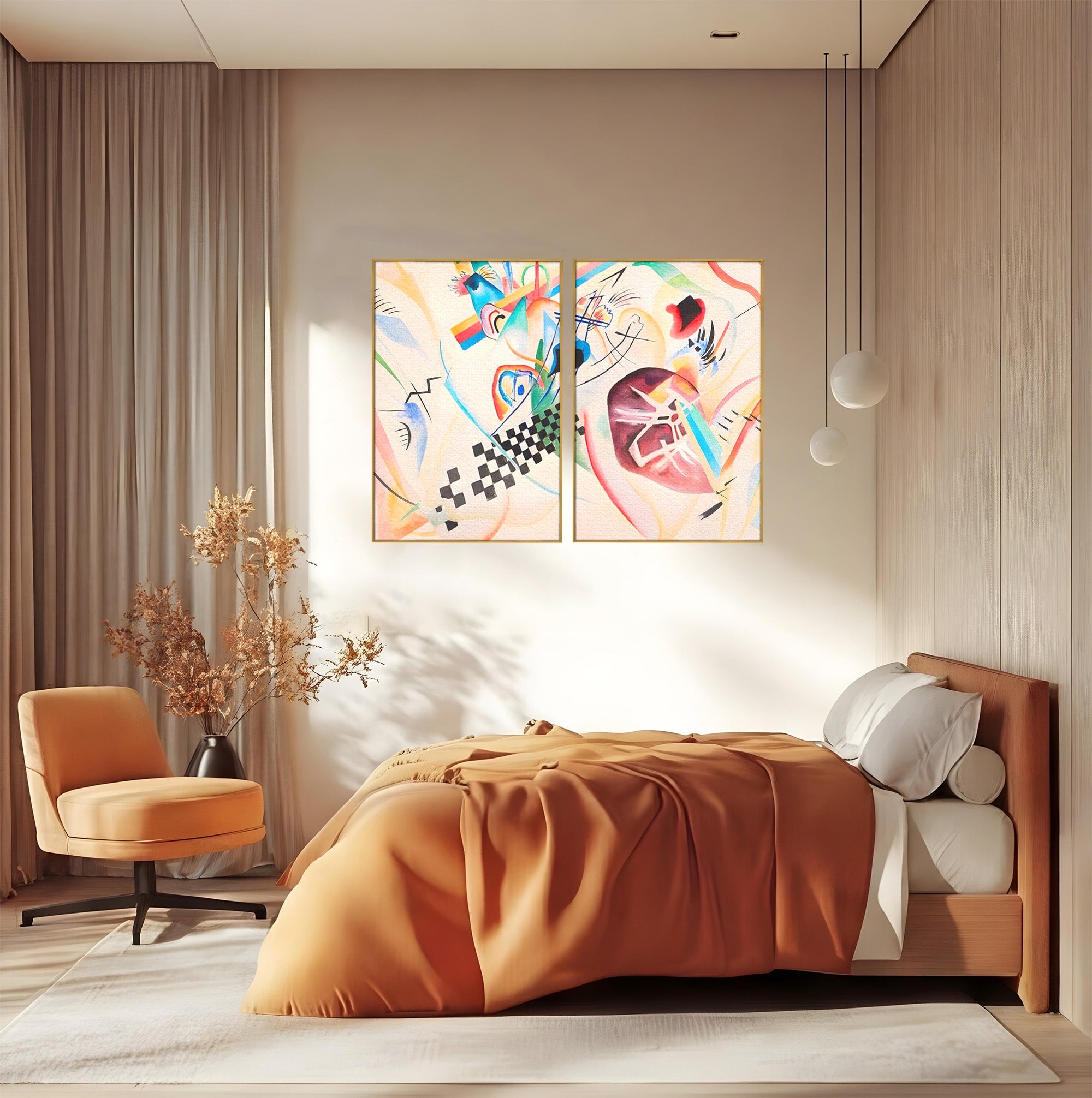 Set 2 Tablouri Canvas Premium LuxCanva® C2-1198, Abstract Paint By Kandinsky, Culori, Decorativ, Living Room, Culori Vibrante