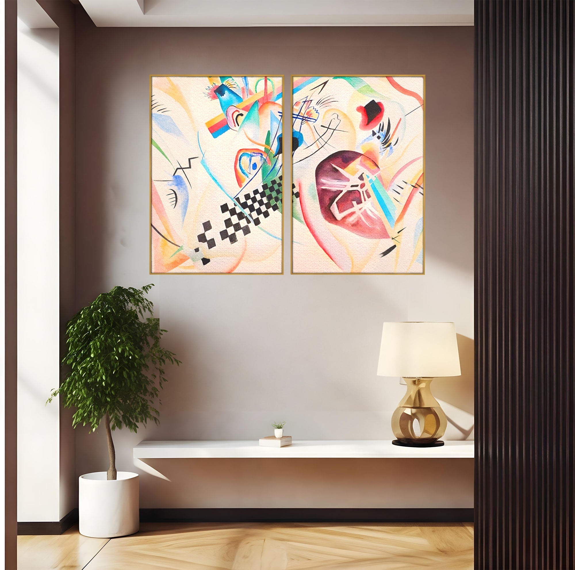 Set 2 Tablouri Canvas Premium LuxCanva® C2-1198, Abstract Paint By Kandinsky, Culori, Decorativ, Living Room, Culori Vibrante