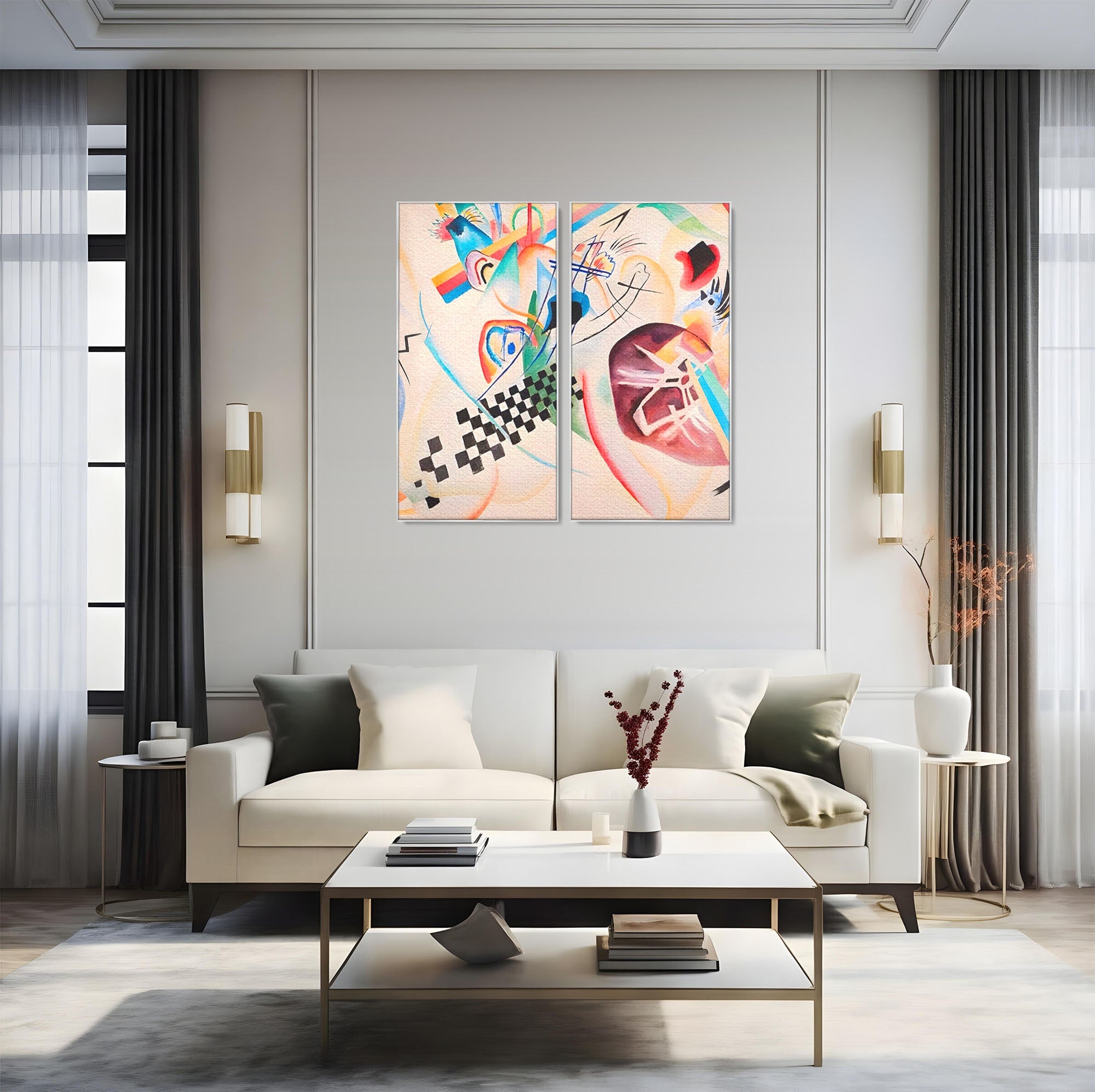 Set 2 Tablouri Canvas Premium LuxCanva® C2-1198, Abstract Paint By Kandinsky, Culori, Decorativ, Living Room, Culori Vibrante