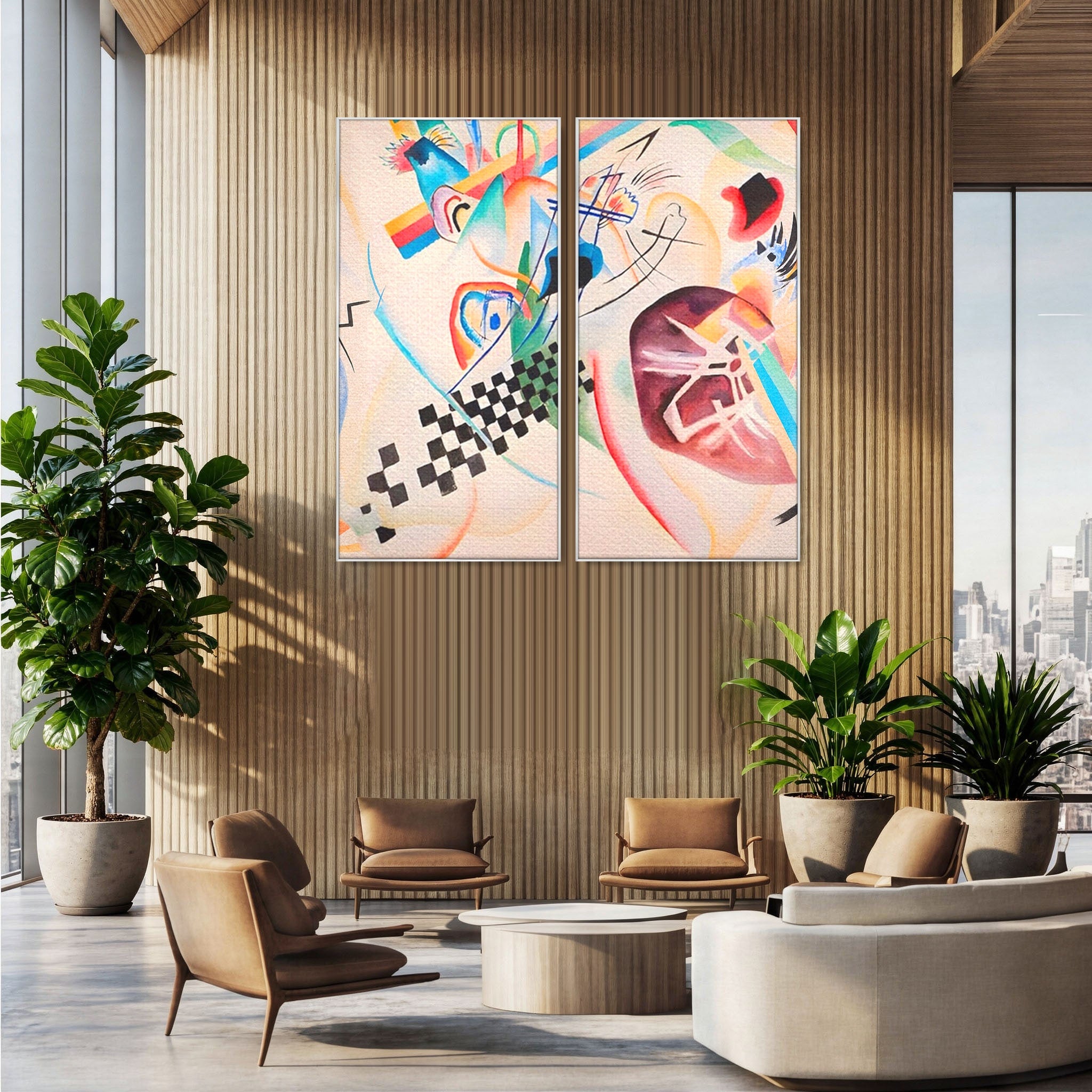 Set 2 Tablouri Canvas Premium LuxCanva® C2-1198, Abstract Paint By Kandinsky, Culori, Decorativ, Living Room, Culori Vibrante