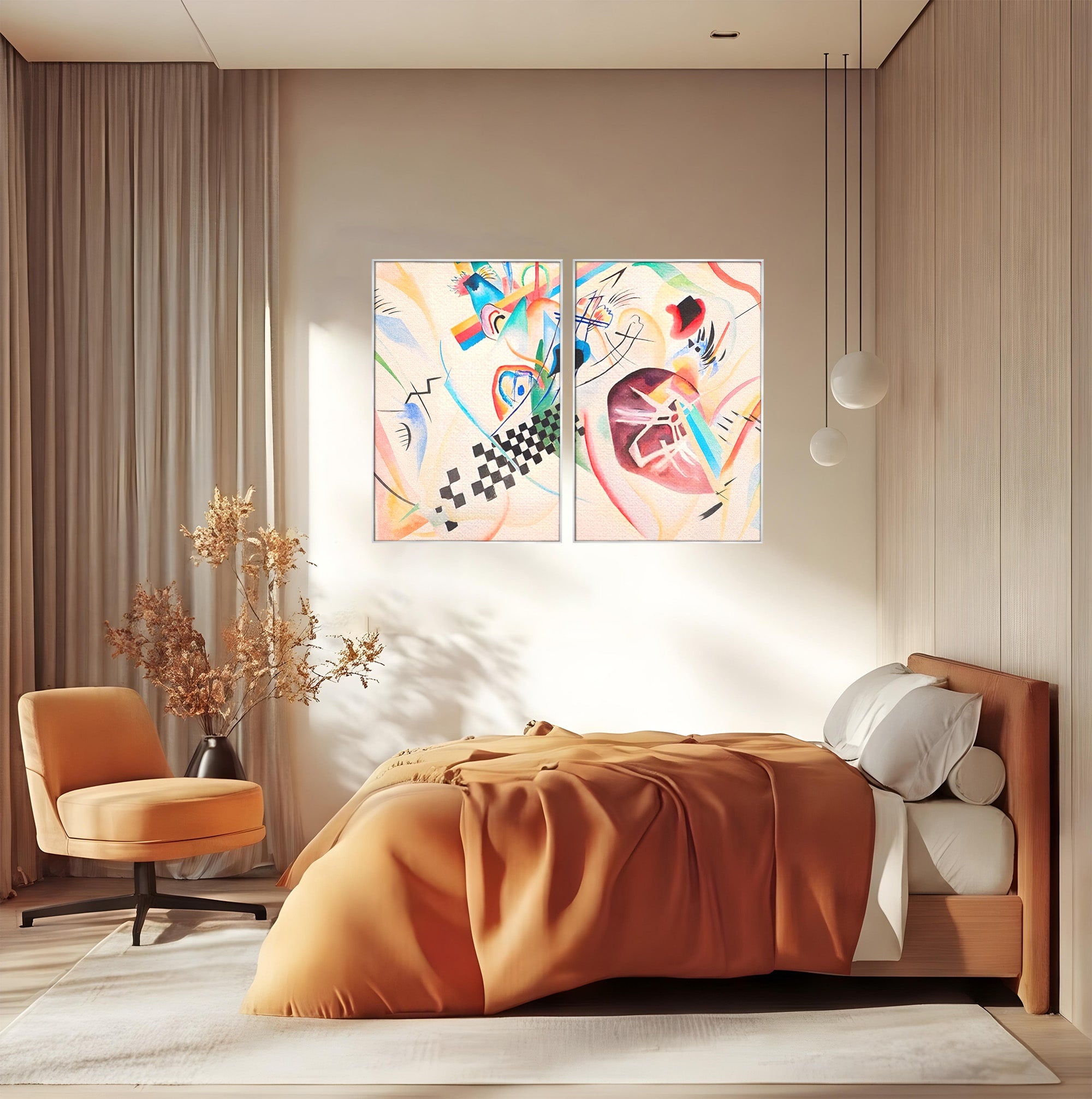 Set 2 Tablouri Canvas Premium LuxCanva® C2-1198, Abstract Paint By Kandinsky, Culori, Decorativ, Living Room, Culori Vibrante