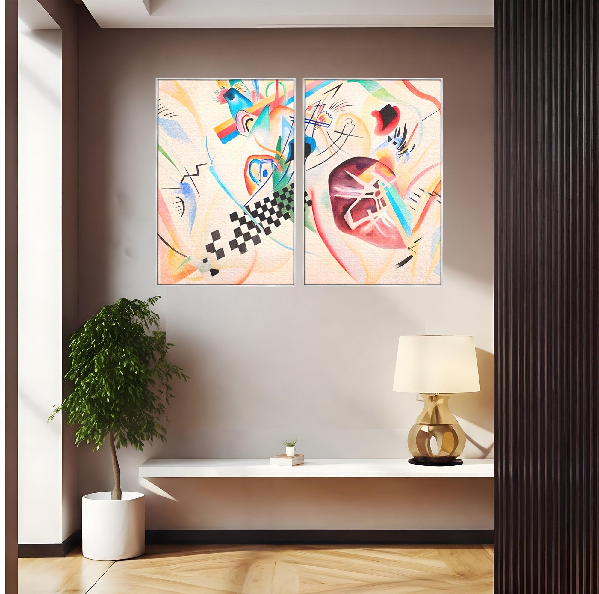 Set 2 Tablouri Canvas Premium LuxCanva® C2-1198, Abstract Paint By Kandinsky, Culori, Decorativ, Living Room, Culori Vibrante