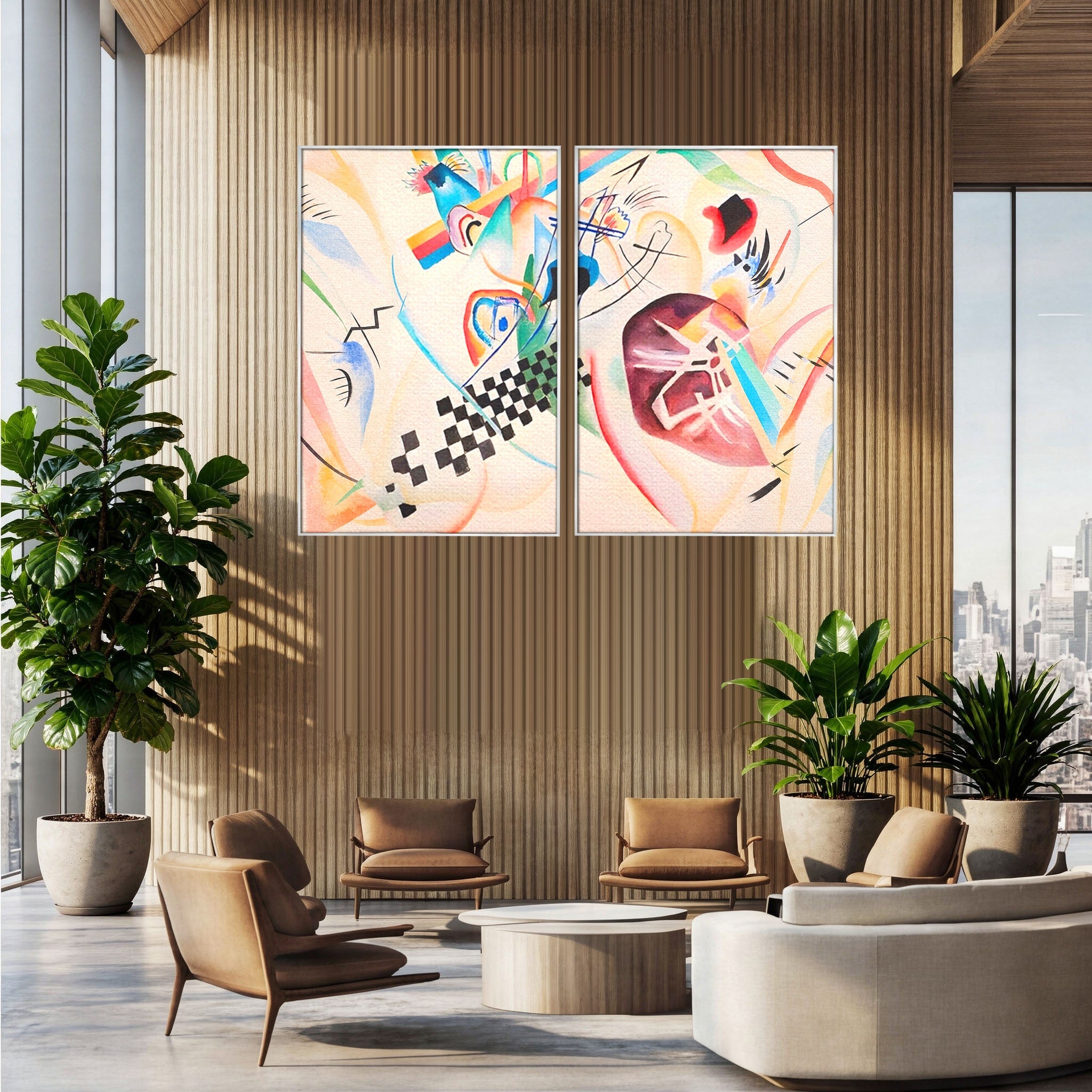 Set 2 Tablouri Canvas Premium LuxCanva® C2-1198, Abstract Paint By Kandinsky, Culori, Decorativ, Living Room, Culori Vibrante