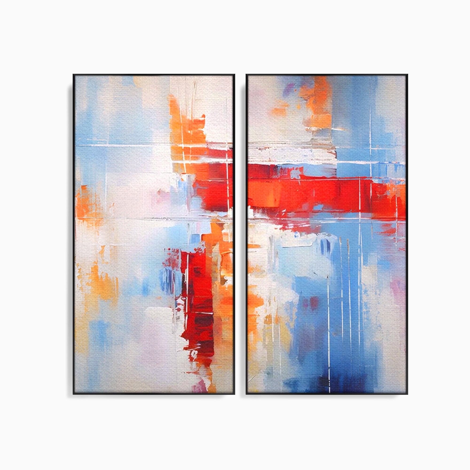 Set 2 Tablouri Canvas Premium LuxCanva® C2-1200, Abstract Blue And Red Painting, Relaxare, Living Room, Culori Vibrante