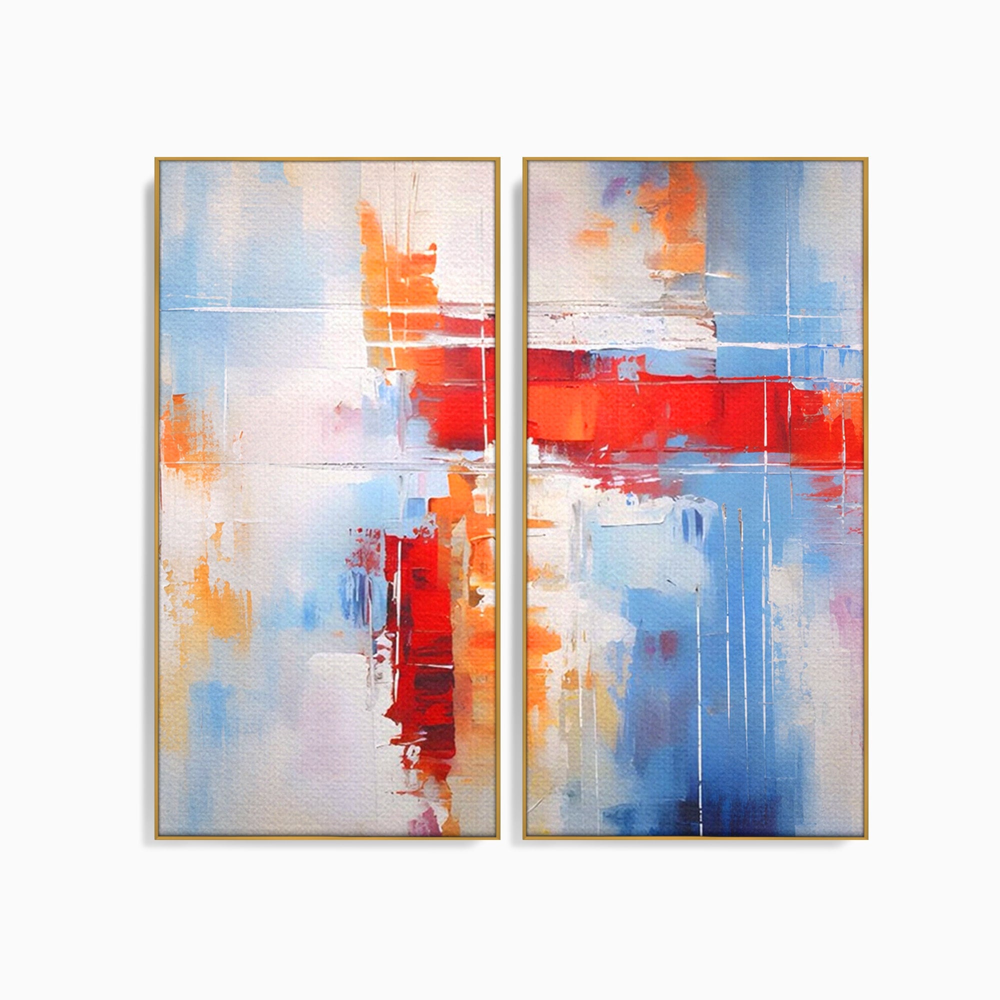 Set 2 Tablouri Canvas Premium LuxCanva® C2-1200, Abstract Blue And Red Painting, Relaxare, Living Room, Culori Vibrante