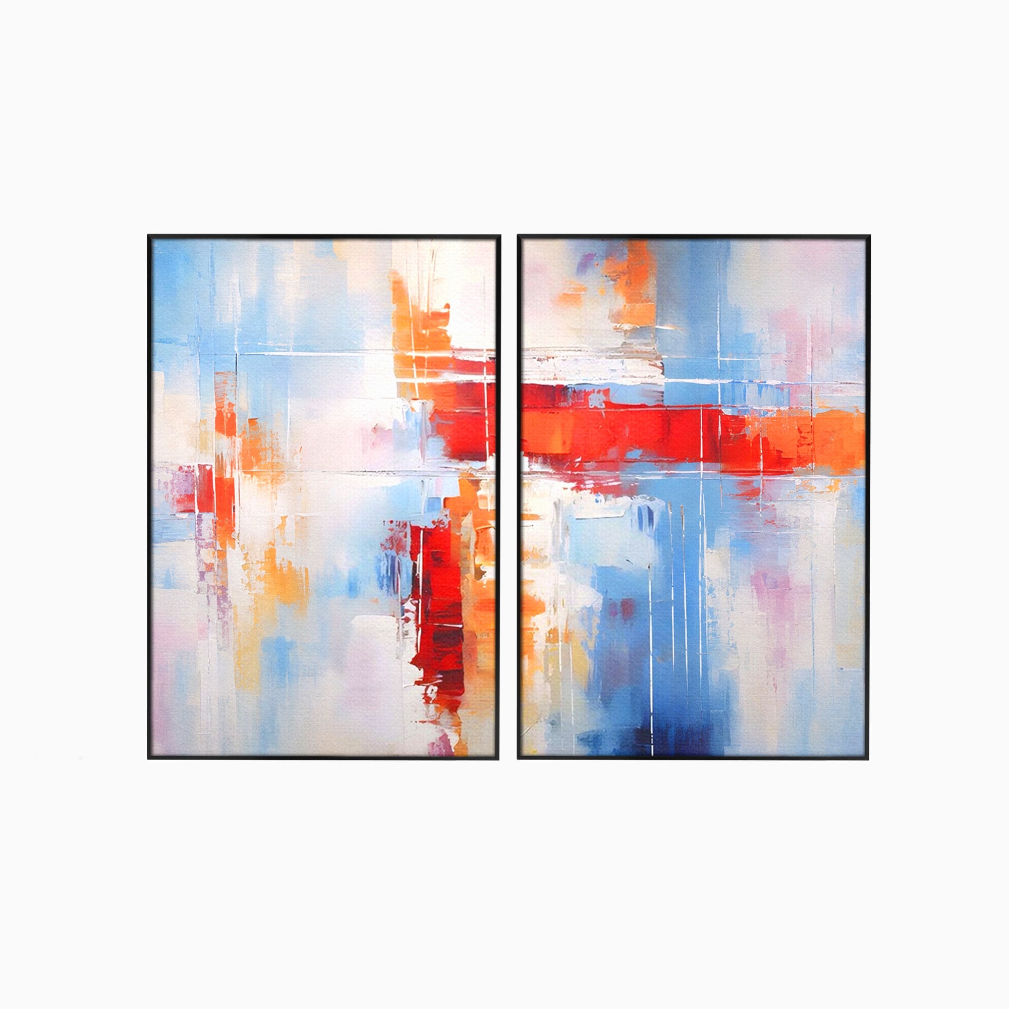 Set 2 Tablouri Canvas Premium LuxCanva® C2-1200, Abstract Blue And Red Painting, Relaxare, Living Room, Culori Vibrante