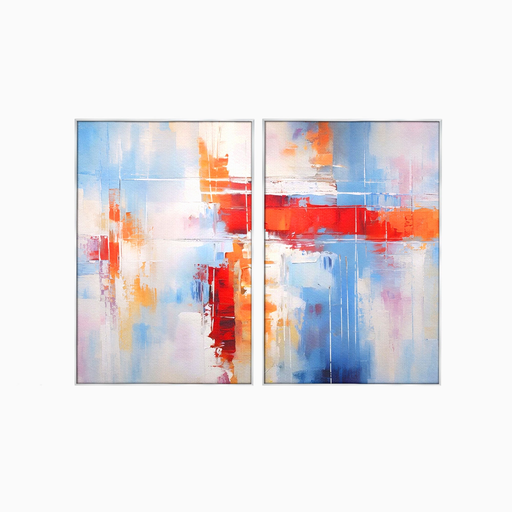 Set 2 Tablouri Canvas Premium LuxCanva® C2-1200, Abstract Blue And Red Painting, Relaxare, Living Room, Culori Vibrante