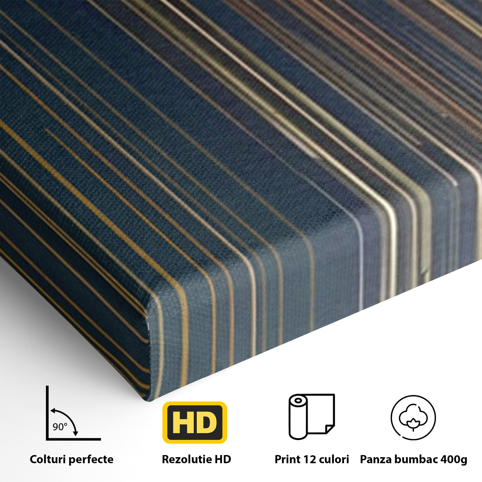 Set 2 Tablouri Canvas Premium LuxCanva® C2-1202, Gold And Black Stripes, Relaxare, Living Room, Culori Vibrante