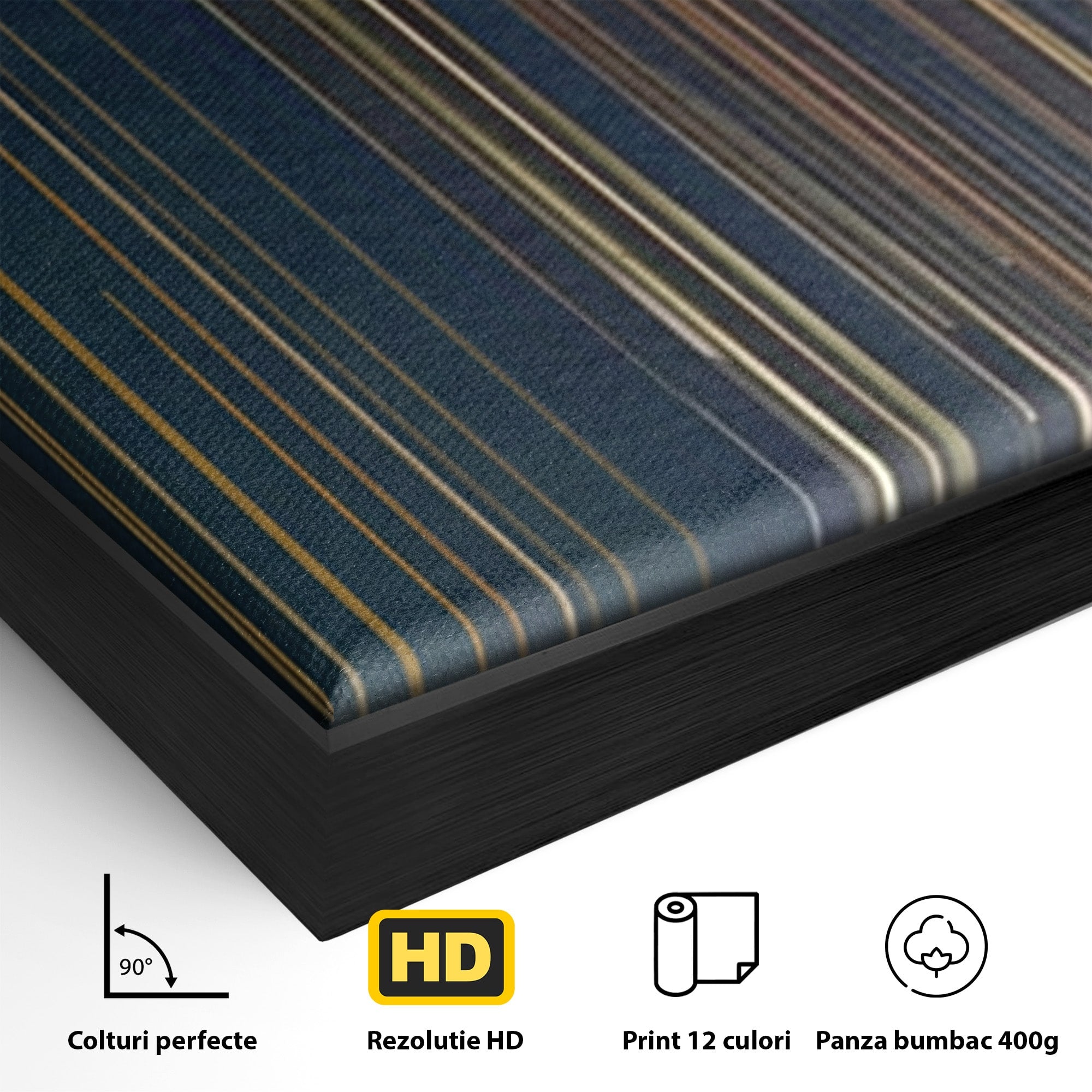 Set 2 Tablouri Canvas Premium LuxCanva® C2-1202, Gold And Black Stripes, Relaxare, Living Room, Culori Vibrante