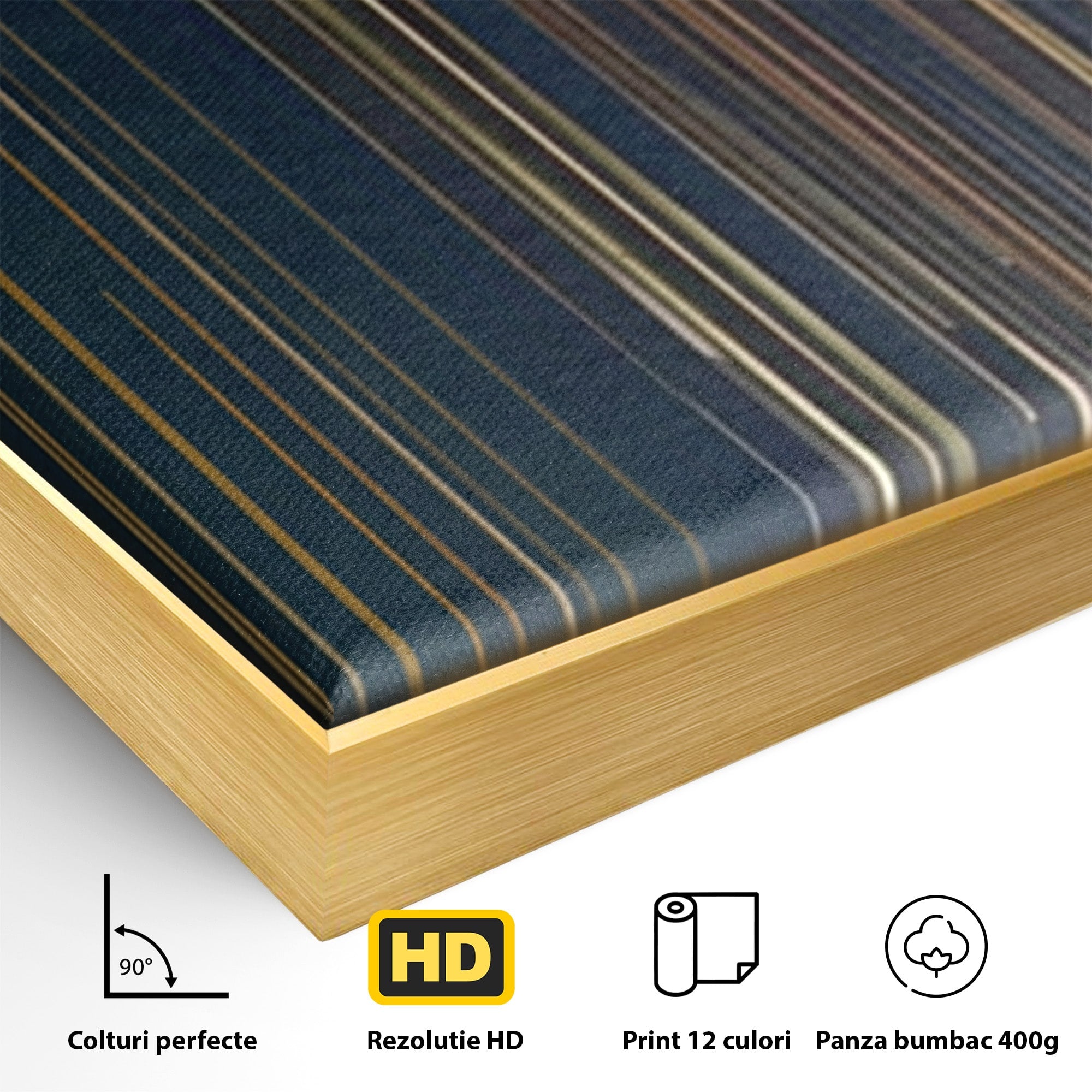 Set 2 Tablouri Canvas Premium LuxCanva® C2-1202, Gold And Black Stripes, Relaxare, Living Room, Culori Vibrante