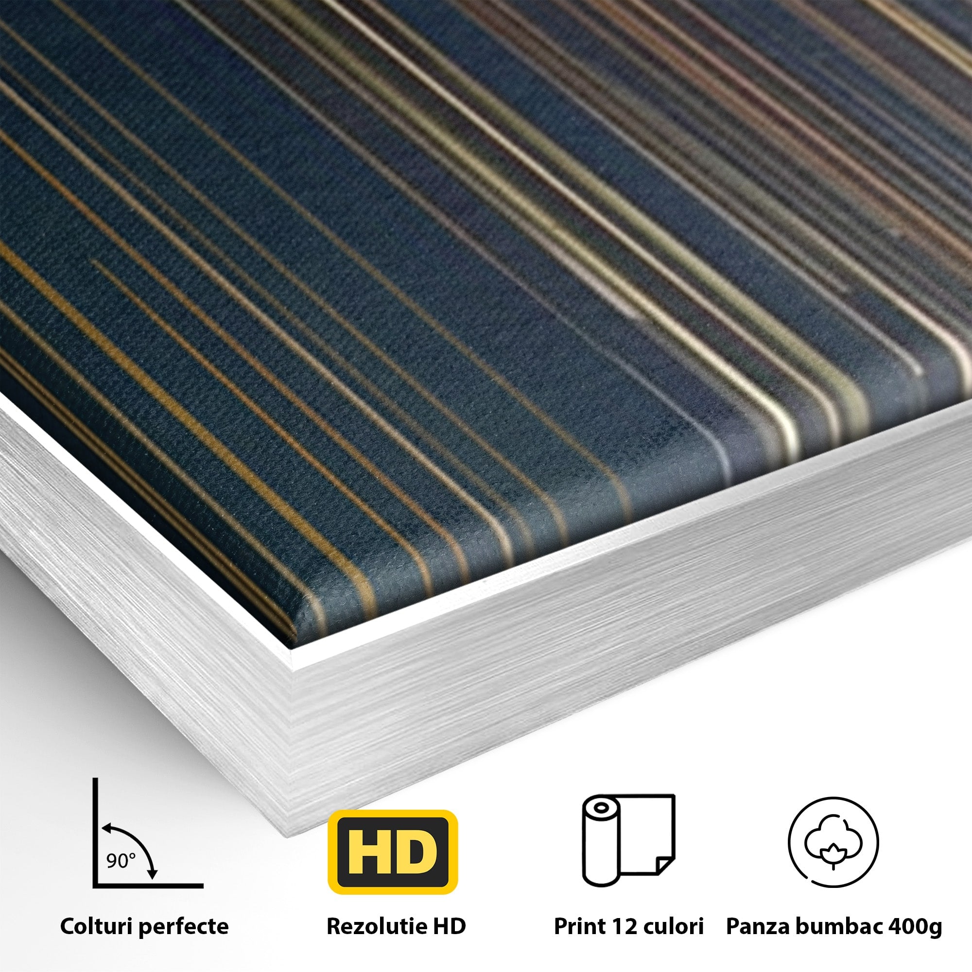 Set 2 Tablouri Canvas Premium LuxCanva® C2-1202, Gold And Black Stripes, Relaxare, Living Room, Culori Vibrante