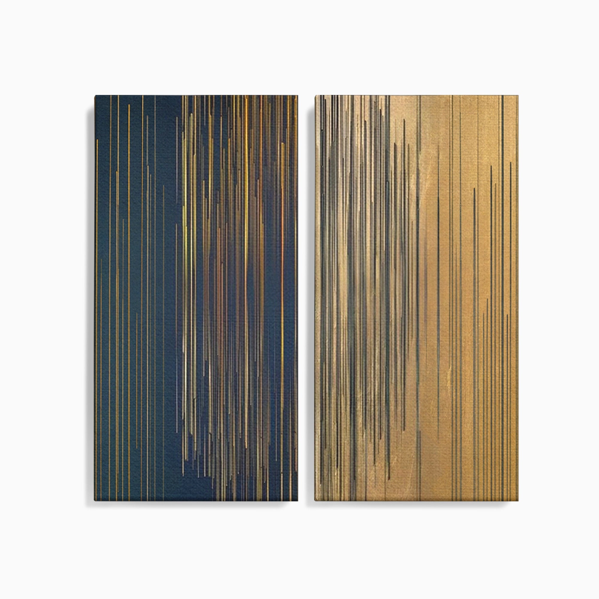 Set 2 Tablouri Canvas Premium LuxCanva® C2-1202, Gold And Black Stripes, Relaxare, Living Room, Culori Vibrante