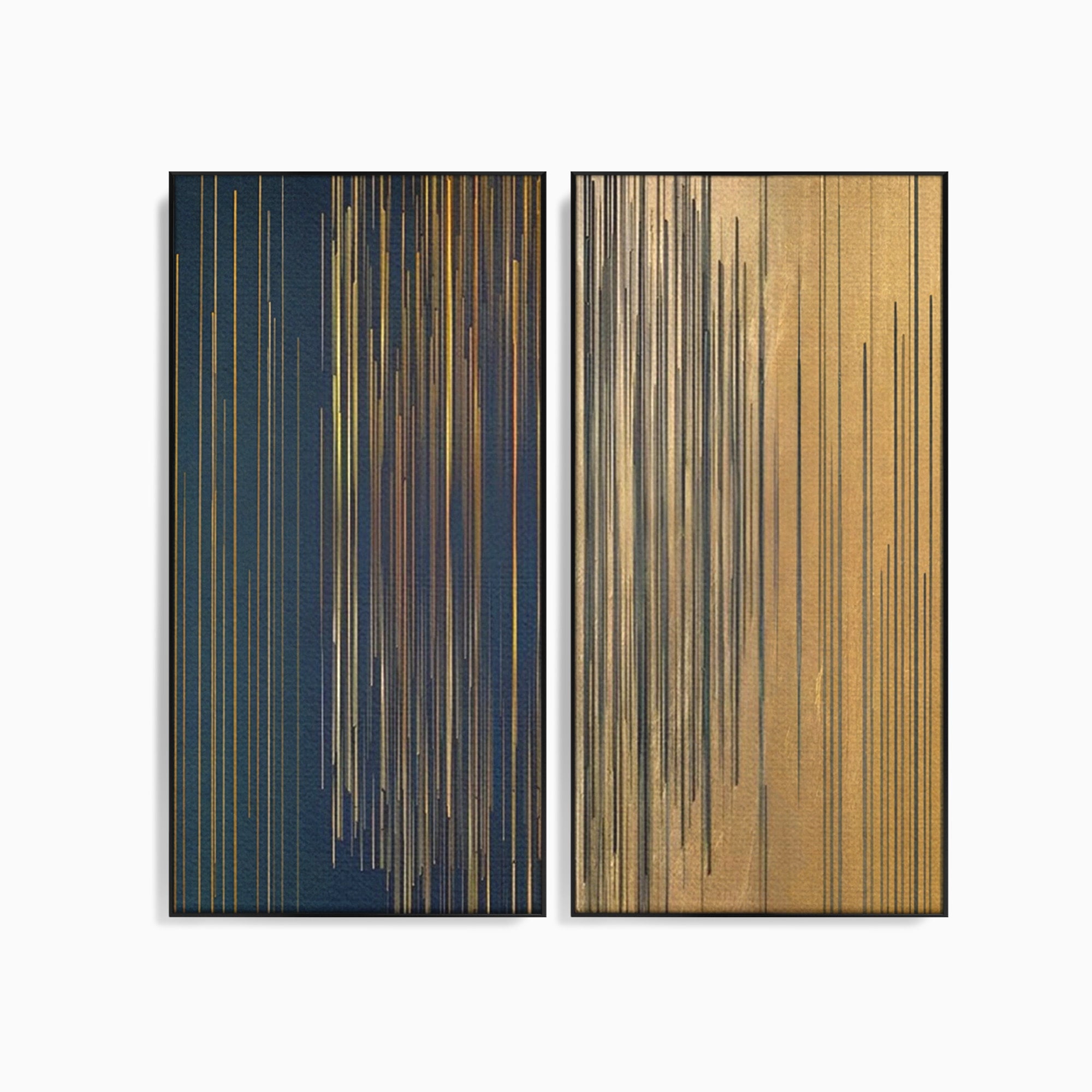 Set 2 Tablouri Canvas Premium LuxCanva® C2-1202, Gold And Black Stripes, Relaxare, Living Room, Culori Vibrante