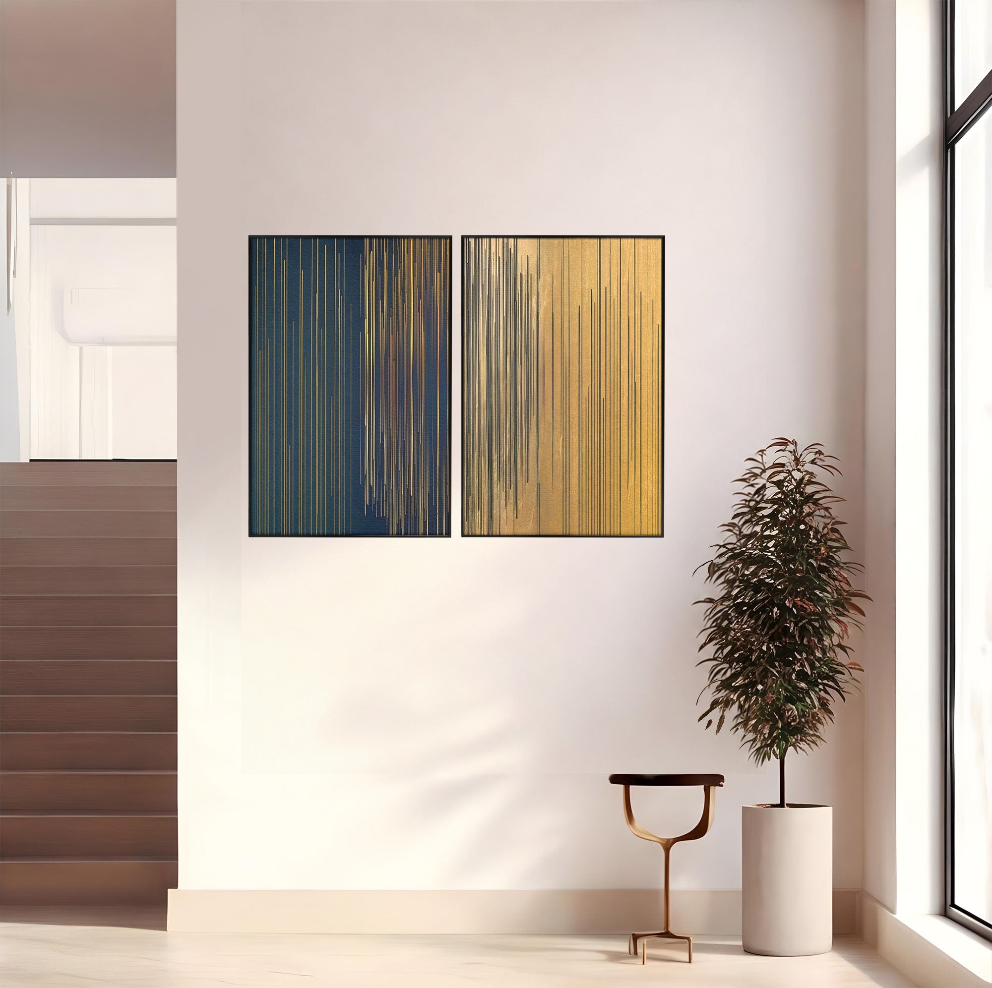 Set 2 Tablouri Canvas Premium LuxCanva® C2-1202, Gold And Black Stripes, Relaxare, Living Room, Culori Vibrante