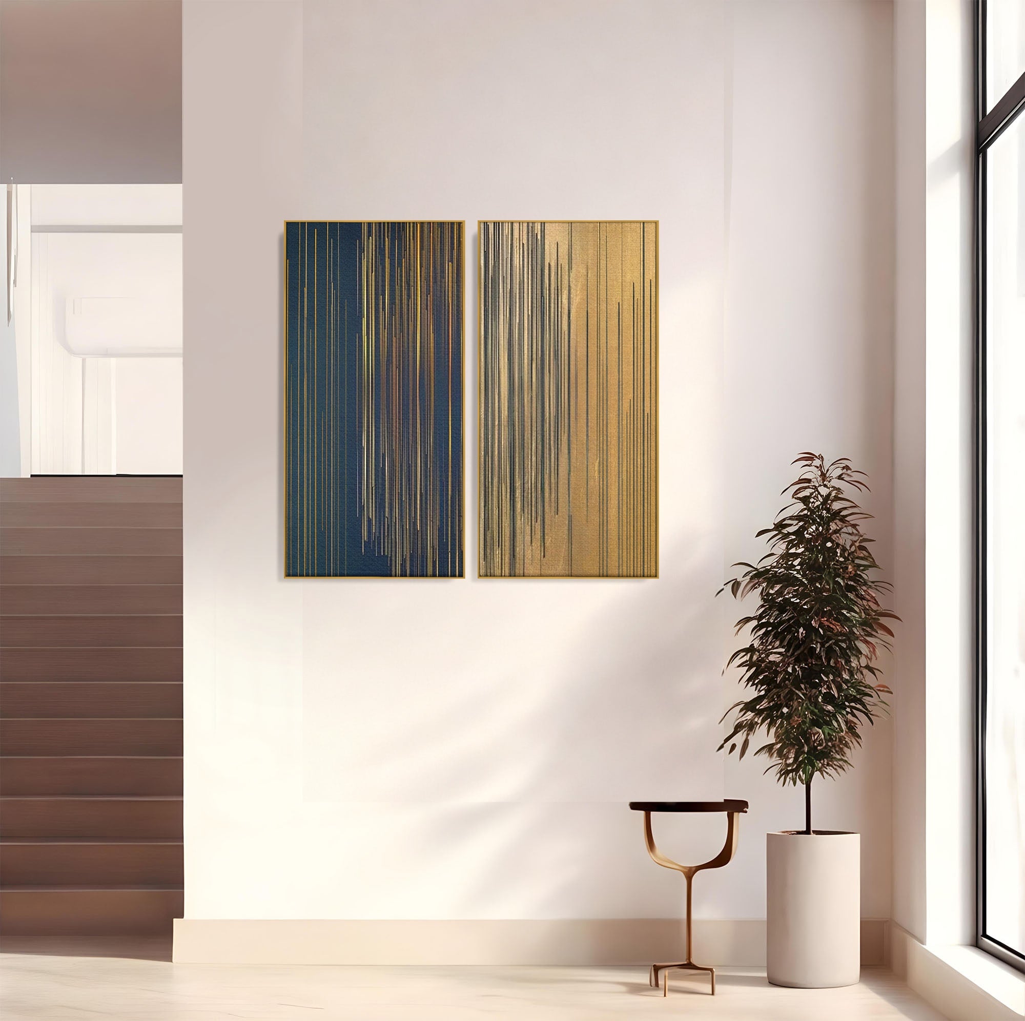 Set 2 Tablouri Canvas Premium LuxCanva® C2-1202, Gold And Black Stripes, Relaxare, Living Room, Culori Vibrante
