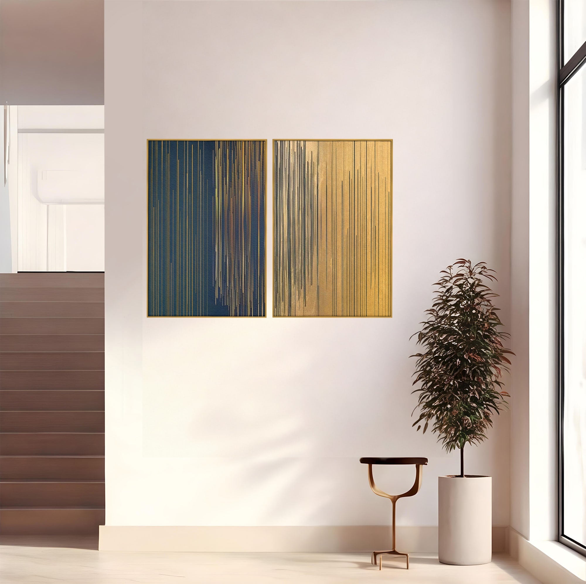 Set 2 Tablouri Canvas Premium LuxCanva® C2-1202, Gold And Black Stripes, Relaxare, Living Room, Culori Vibrante