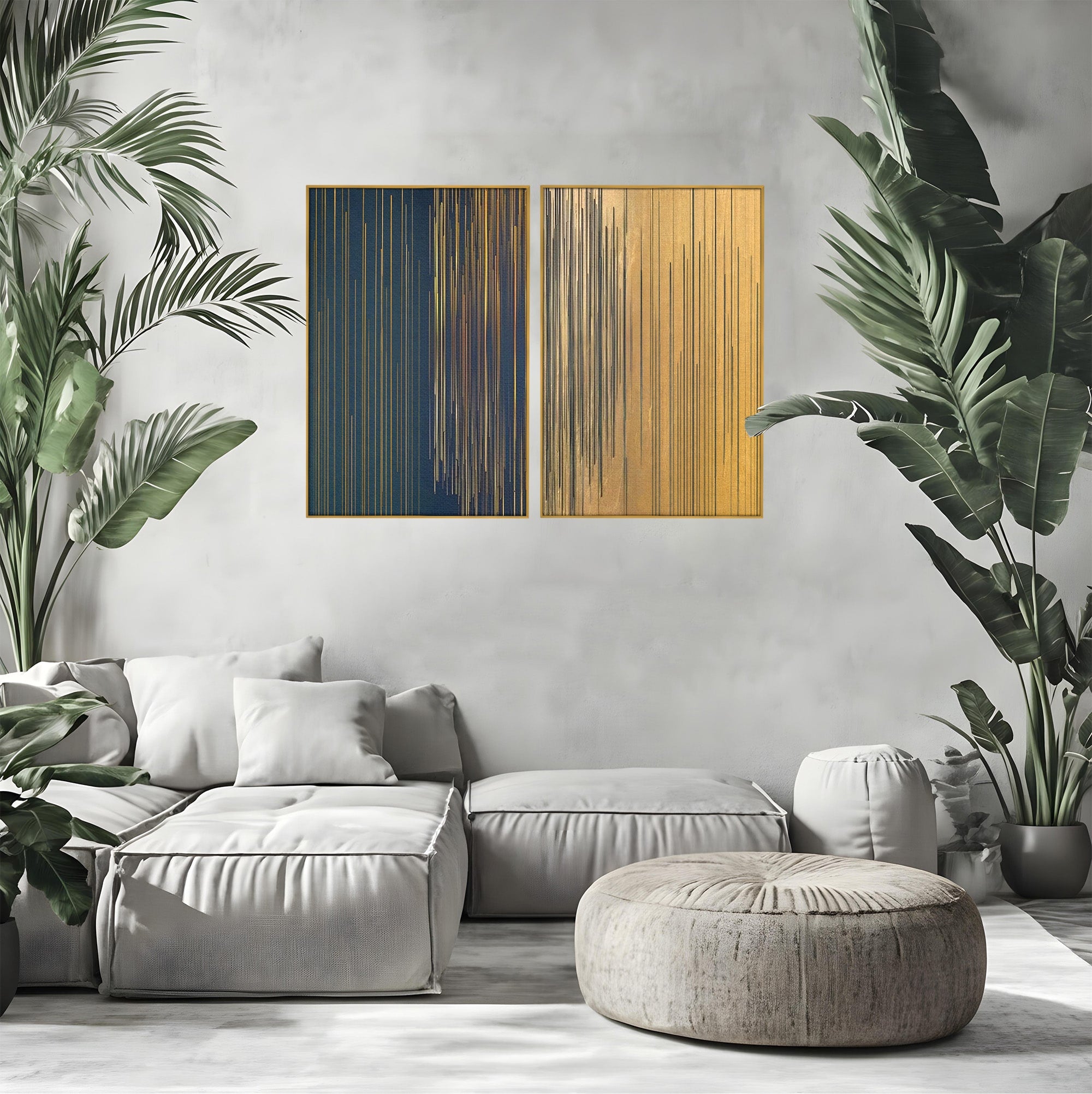 Set 2 Tablouri Canvas Premium LuxCanva® C2-1202, Gold And Black Stripes, Relaxare, Living Room, Culori Vibrante