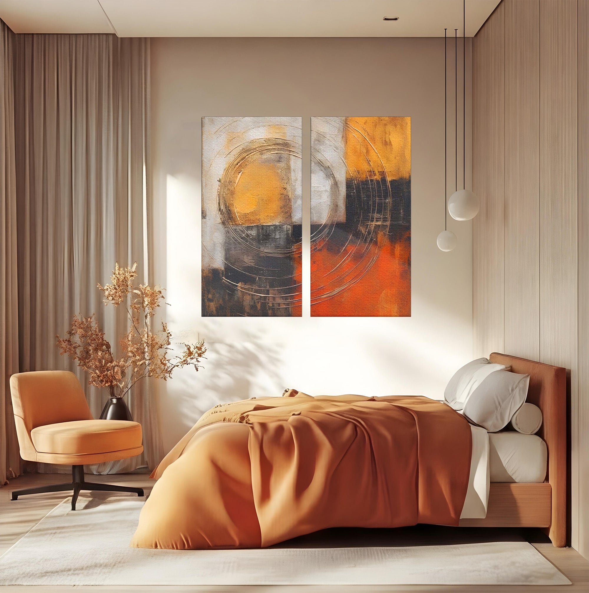 Set 2 Tablouri Canvas Premium LuxCanva® C2-1205, Abstract Black And Red Paint, Culori, Decorativ, Living Room, Culori Vibrante