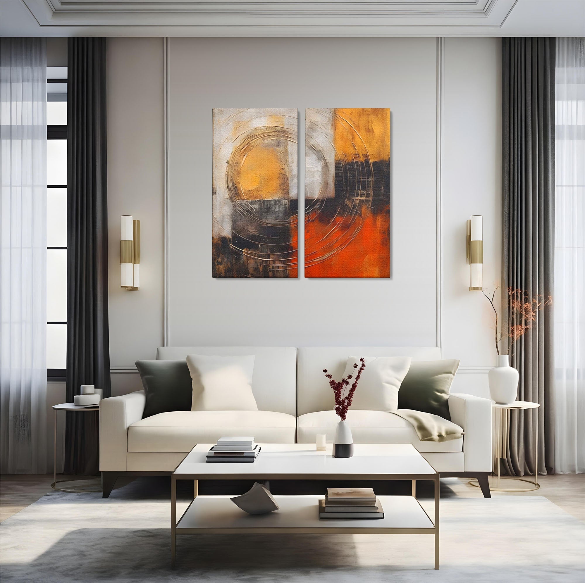 Set 2 Tablouri Canvas Premium LuxCanva® C2-1205, Abstract Black And Red Paint, Culori, Decorativ, Living Room, Culori Vibrante