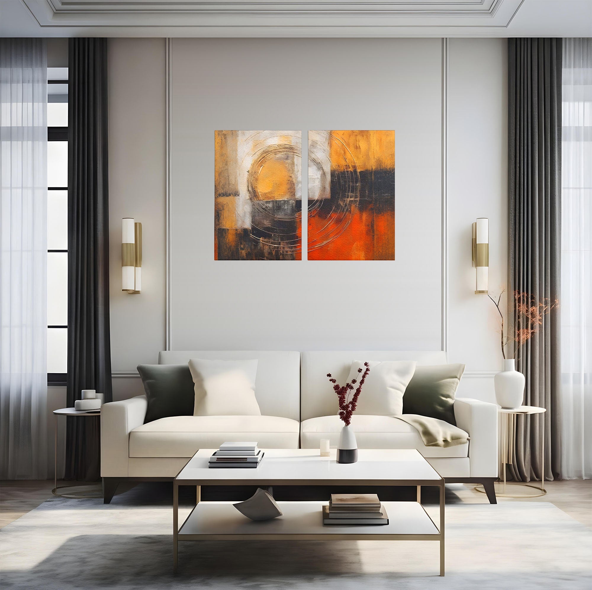 Set 2 Tablouri Canvas Premium LuxCanva® C2-1205, Abstract Black And Red Paint, Culori, Decorativ, Living Room, Culori Vibrante