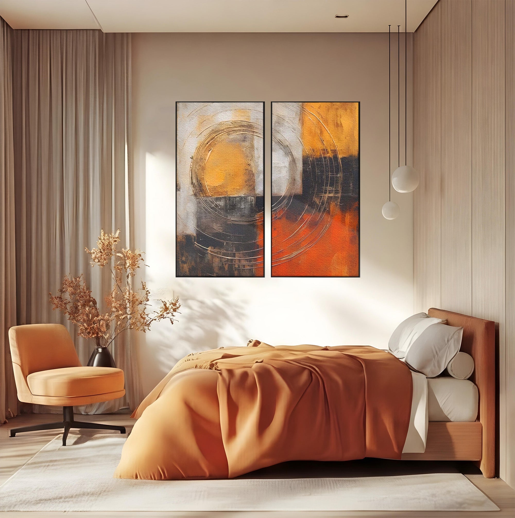 Set 2 Tablouri Canvas Premium LuxCanva® C2-1205, Abstract Black And Red Paint, Culori, Decorativ, Living Room, Culori Vibrante