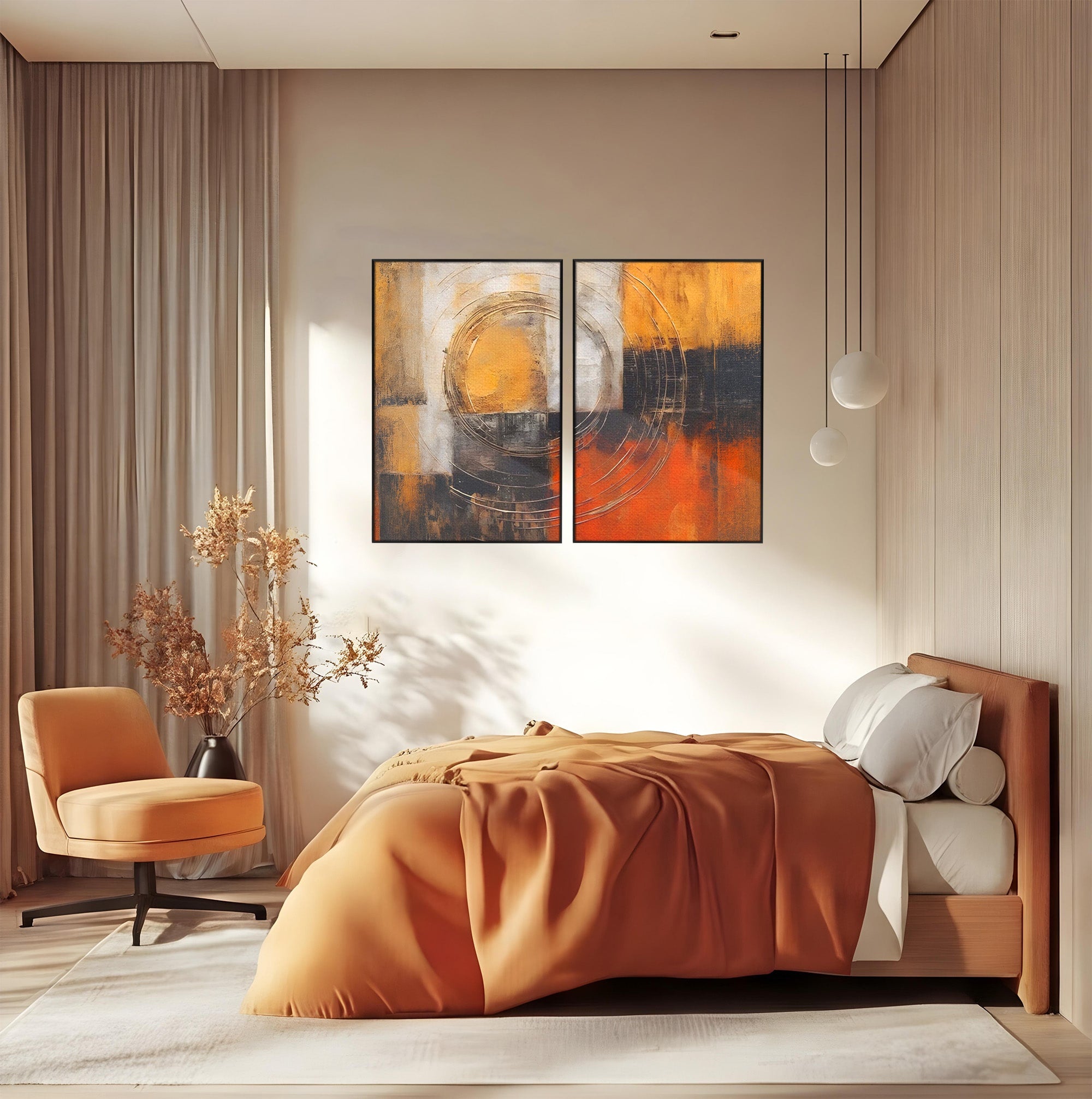 Set 2 Tablouri Canvas Premium LuxCanva® C2-1205, Abstract Black And Red Paint, Culori, Decorativ, Living Room, Culori Vibrante