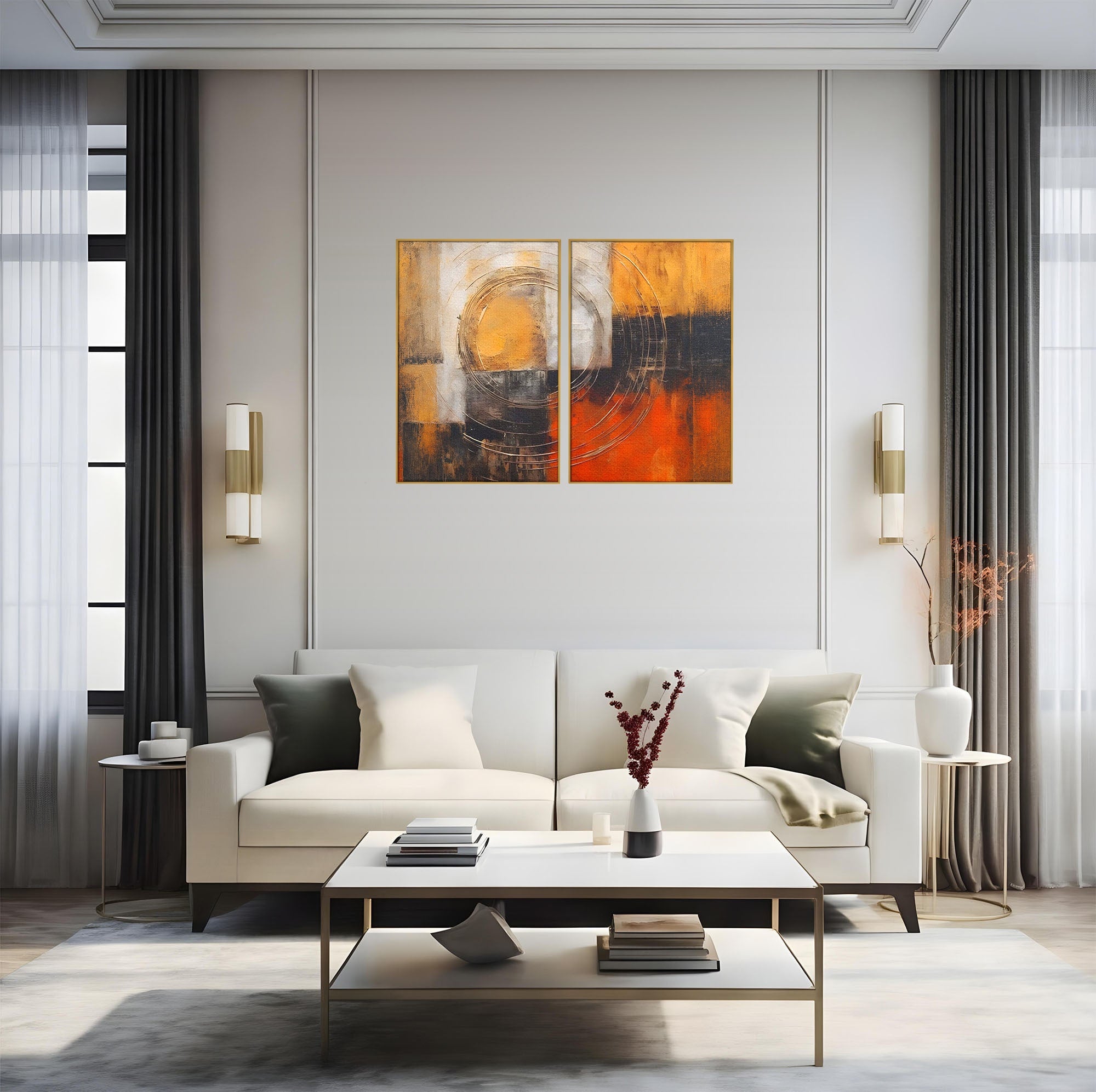 Set 2 Tablouri Canvas Premium LuxCanva® C2-1205, Abstract Black And Red Paint, Culori, Decorativ, Living Room, Culori Vibrante