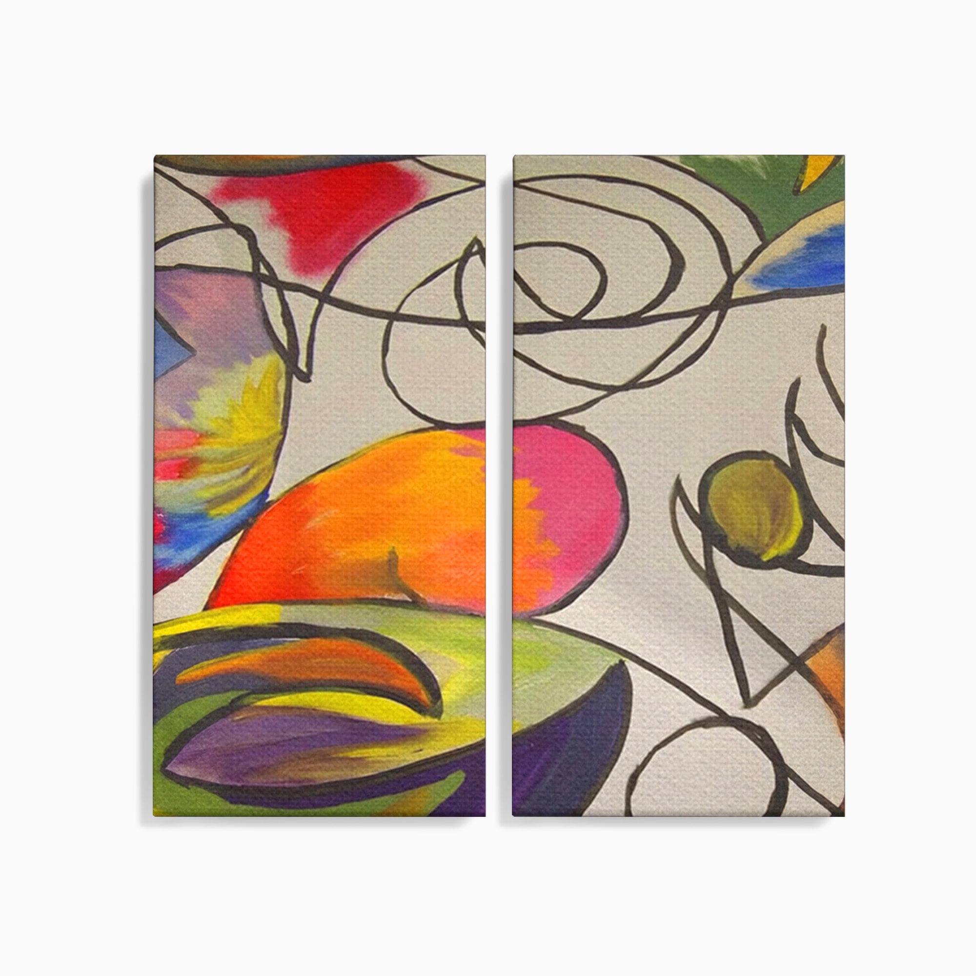 Set 2 Tablouri Canvas Premium LuxCanva® C2-1206, Kandinsky Painting Puzzle, Culori, Decorativ, Living Room, Culori Vibrante