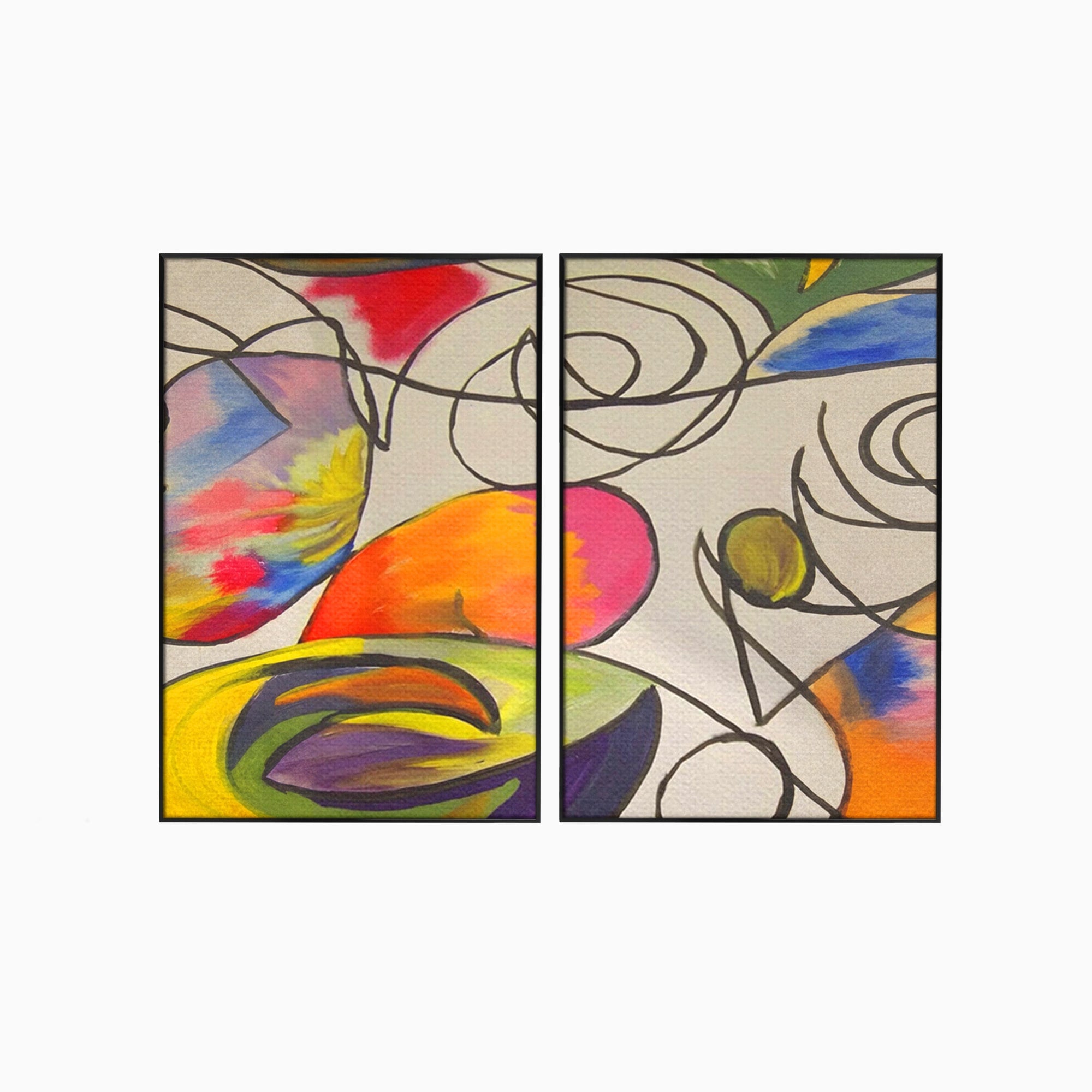 Set 2 Tablouri Canvas Premium LuxCanva® C2-1206, Kandinsky Painting Puzzle, Culori, Decorativ, Living Room, Culori Vibrante