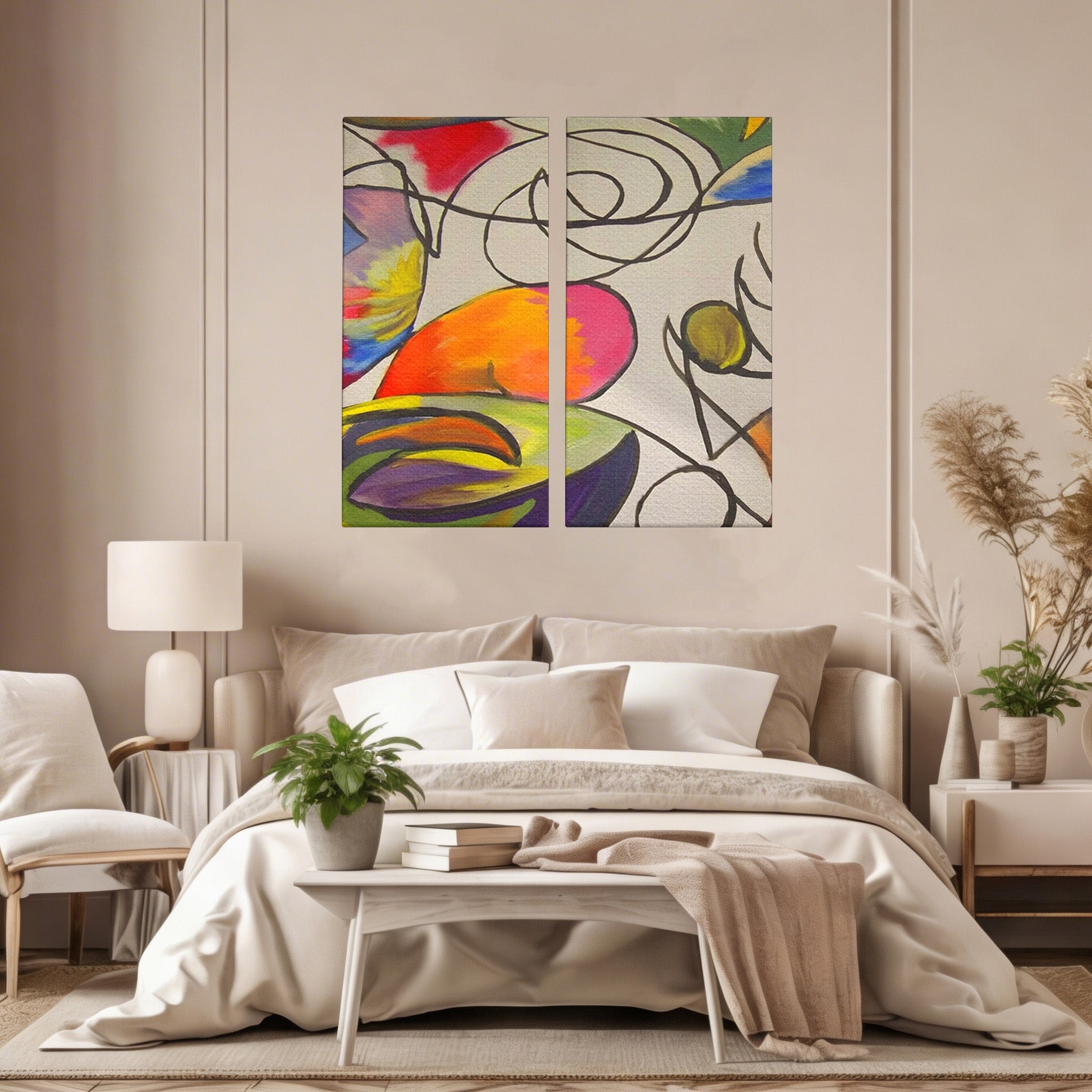Set 2 Tablouri Canvas Premium LuxCanva® C2-1206, Kandinsky Painting Puzzle, Culori, Decorativ, Living Room, Culori Vibrante