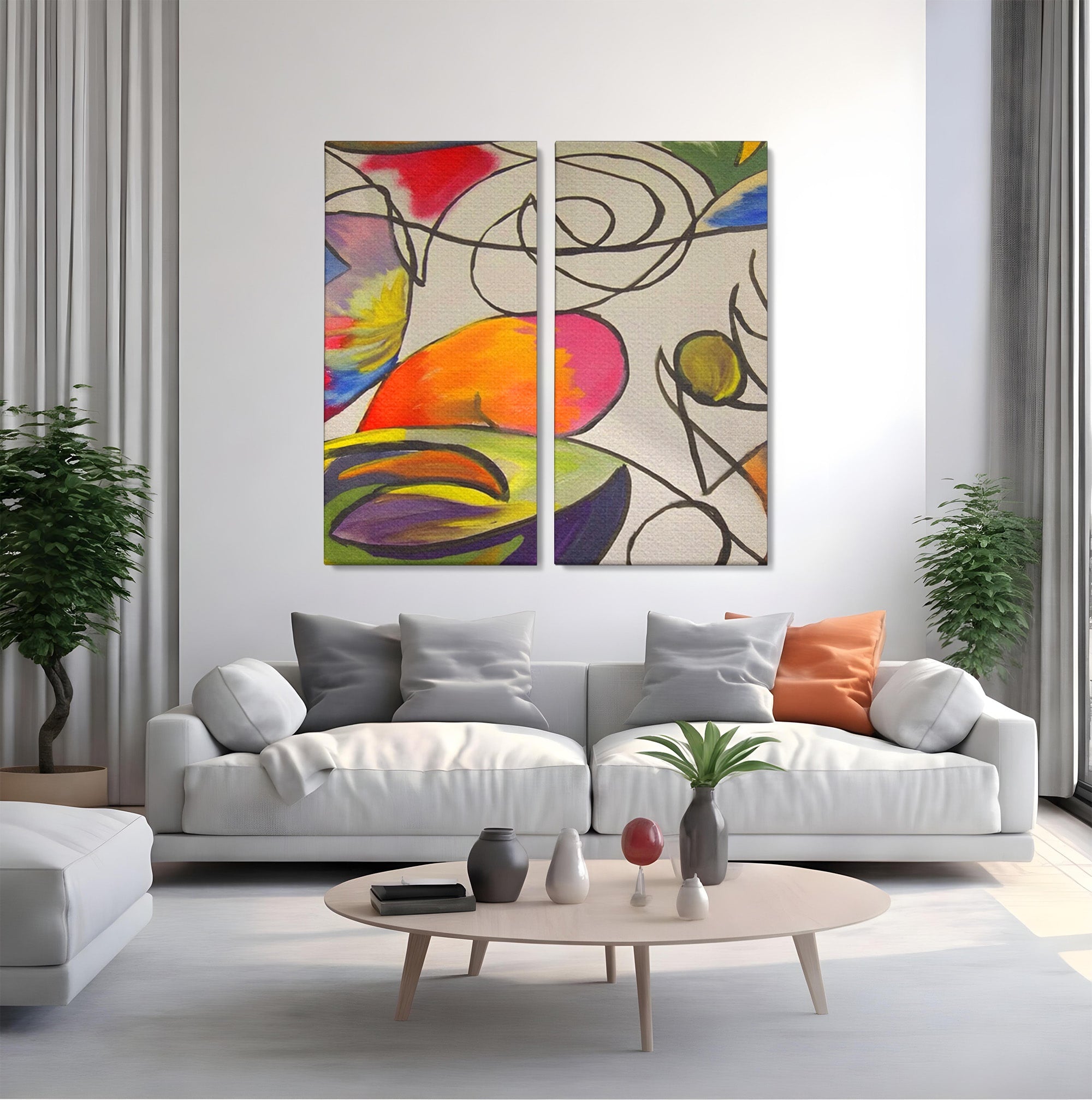 Set 2 Tablouri Canvas Premium LuxCanva® C2-1206, Kandinsky Painting Puzzle, Culori, Decorativ, Living Room, Culori Vibrante