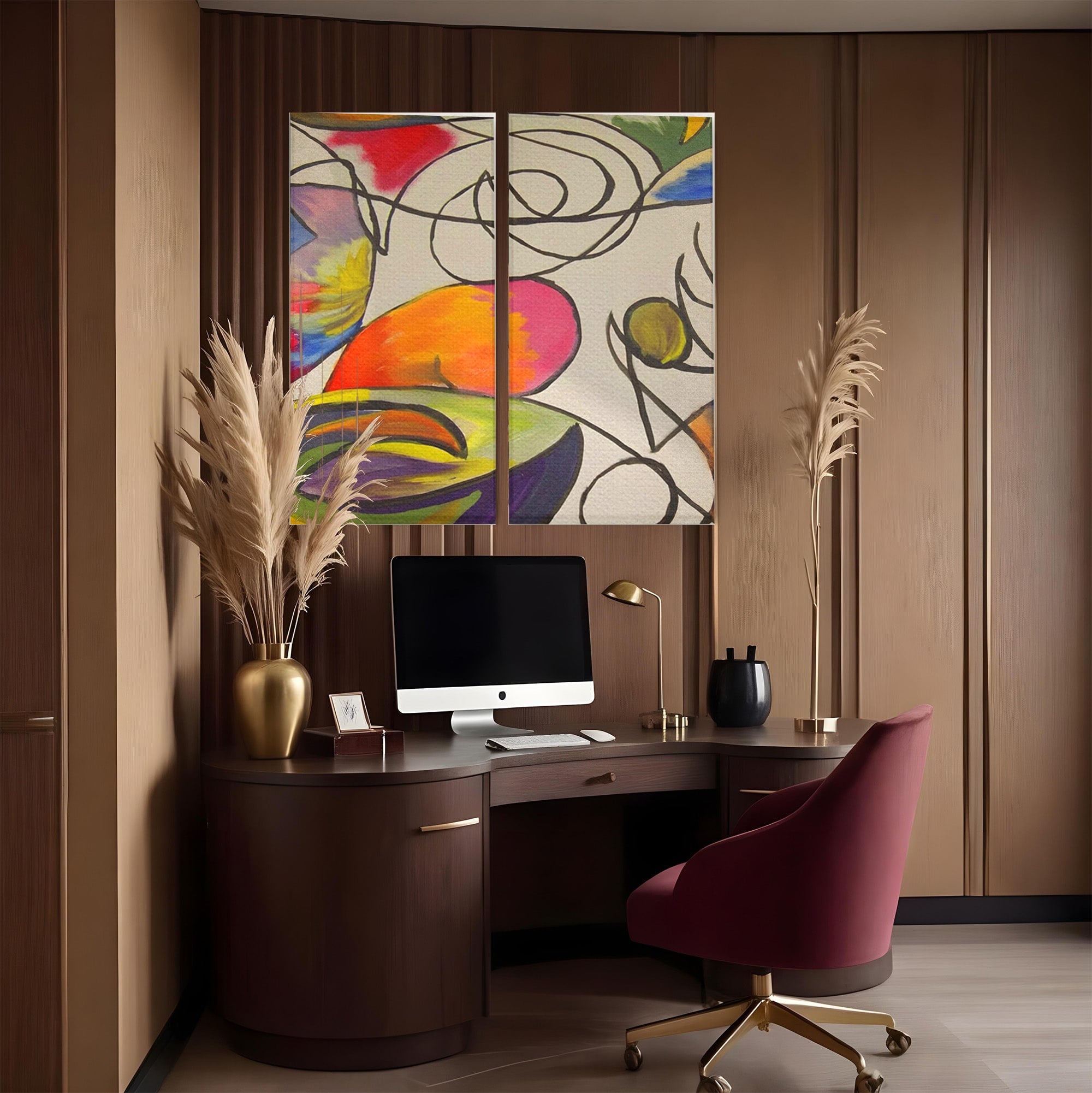 Set 2 Tablouri Canvas Premium LuxCanva® C2-1206, Kandinsky Painting Puzzle, Culori, Decorativ, Living Room, Culori Vibrante