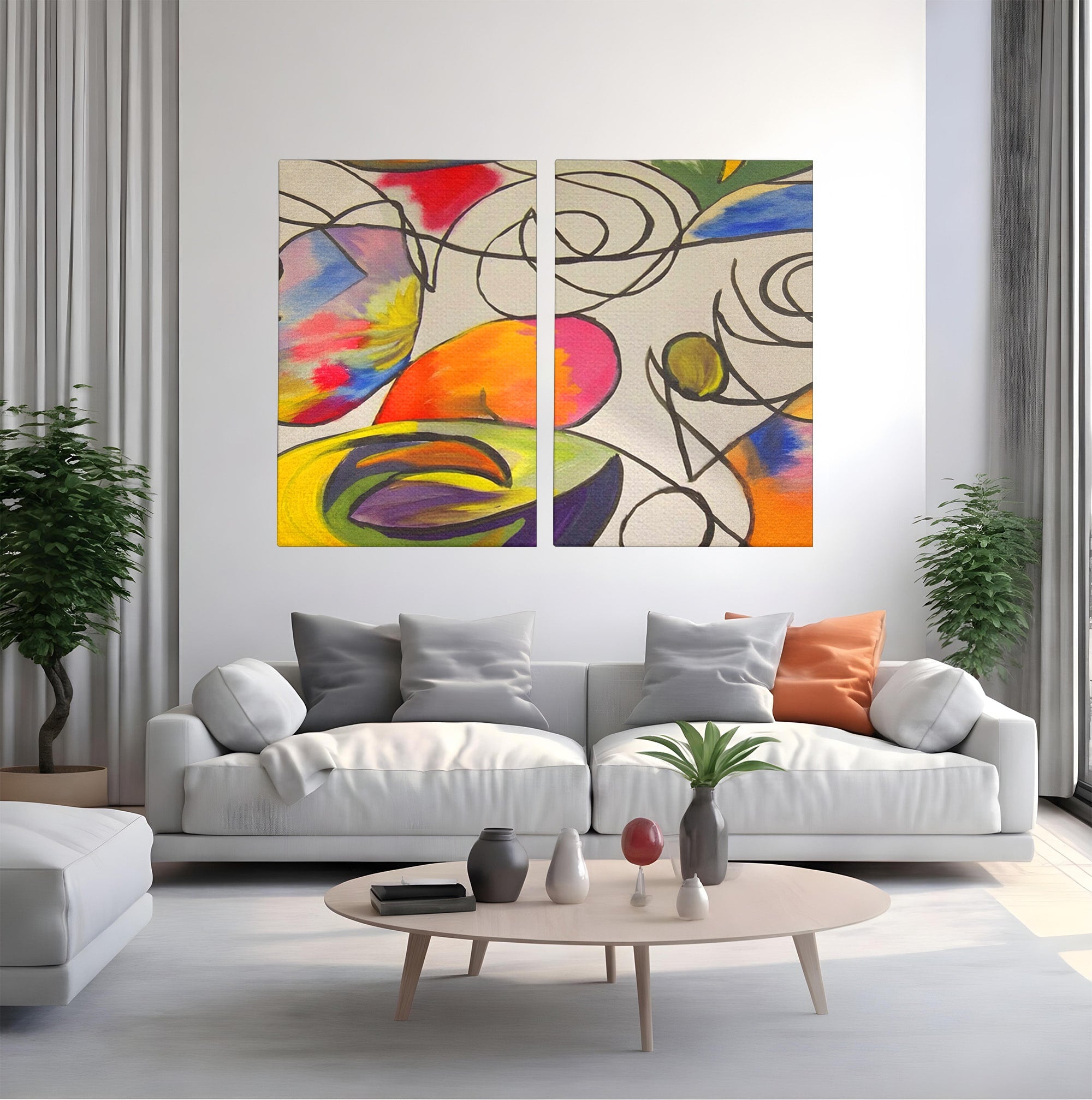 Set 2 Tablouri Canvas Premium LuxCanva® C2-1206, Kandinsky Painting Puzzle, Culori, Decorativ, Living Room, Culori Vibrante